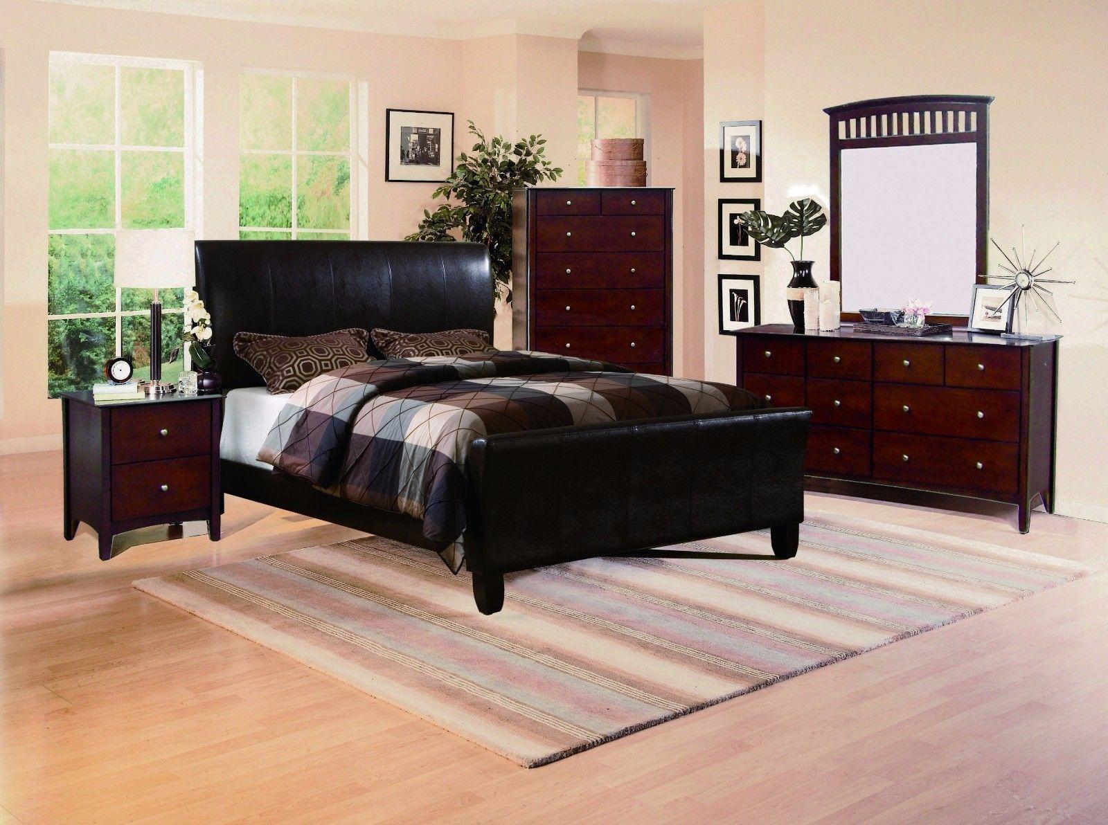 Contemporary Platform Bedroom Set B6275 Tomas RB6275-Q-Set-5 in Espresso Faux Leather