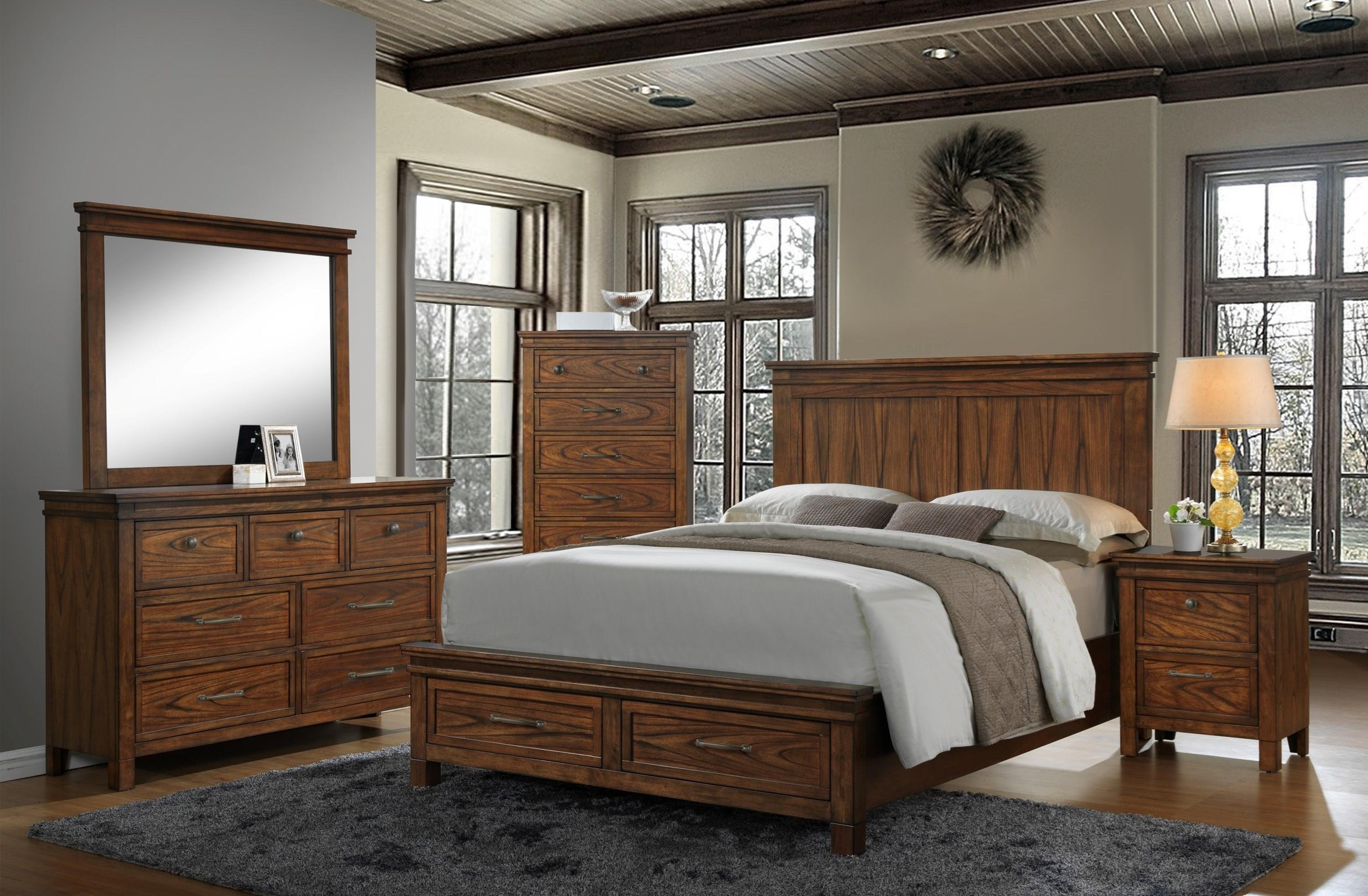 Traditional Storage Bed B6400 Cassidy B6400-Q-Set-5 in Brown 