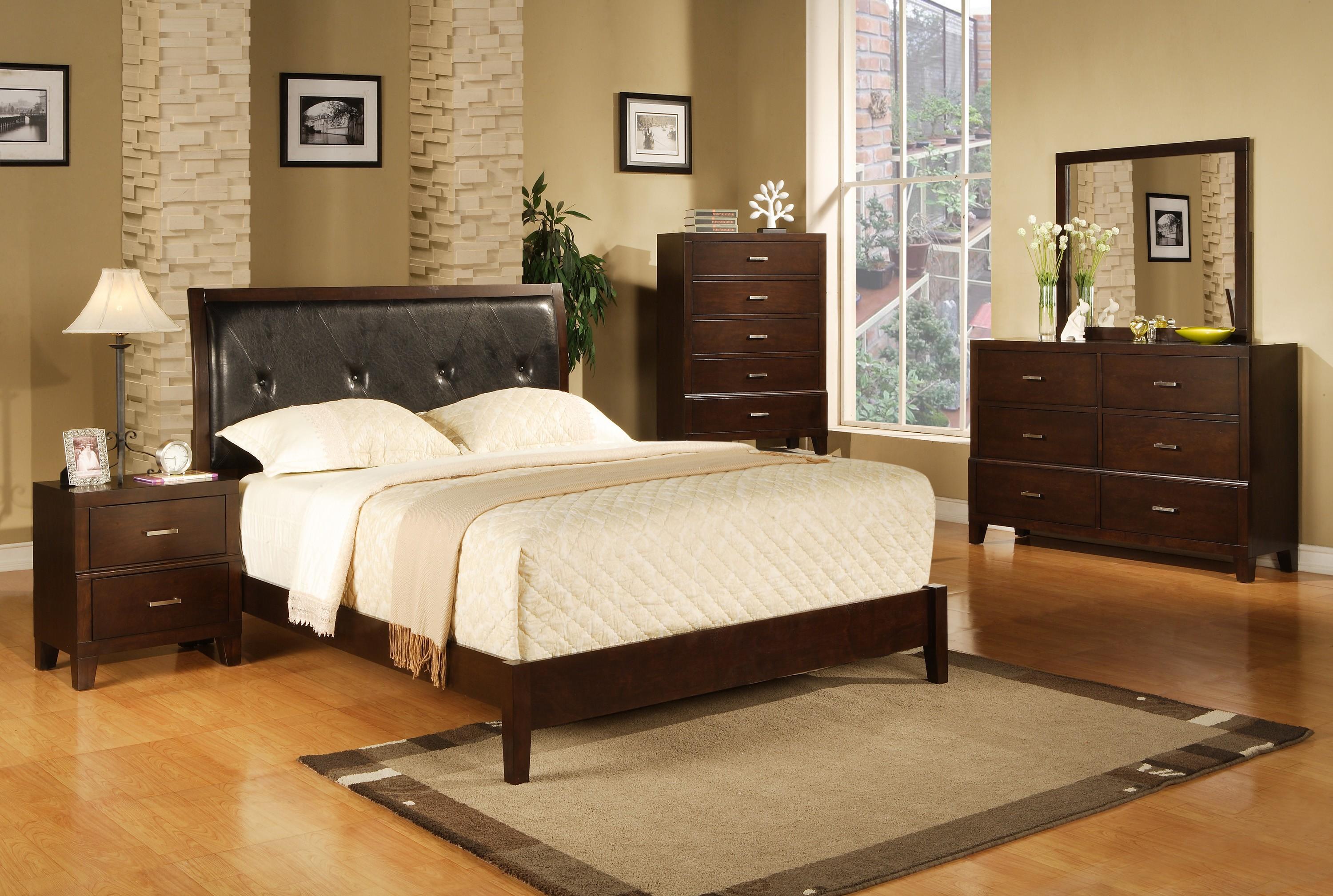 Contemporary Platform Bed Serena B8100 B8100-Q-SET-4 in Cappuccino Leather