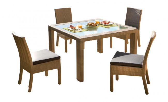 Contemporary Outdoor Dining Set Cubix 902-1349-KBU-5DS in Off-White, Beige 