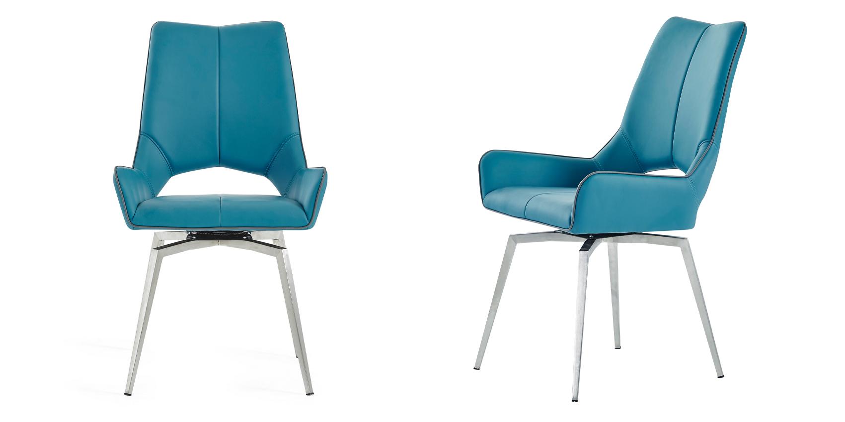 Contemporary, Transitional Dining Chair Set D4878NDC- TURQ D4878NDC- TURQ-Set-2 in Turquoise, Silver Polyurethane