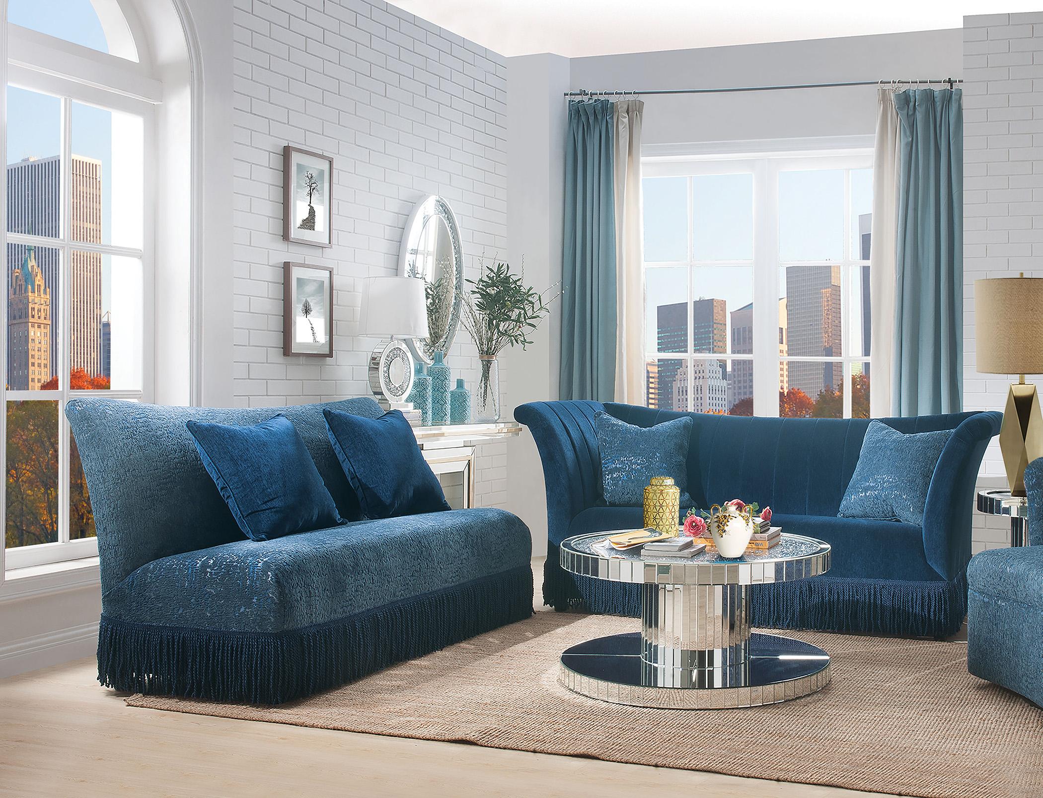 Traditional,  Vintage Sofa Loveseat Kaffir Kaffir-53270-Set-2 in Dark Blue Fabric