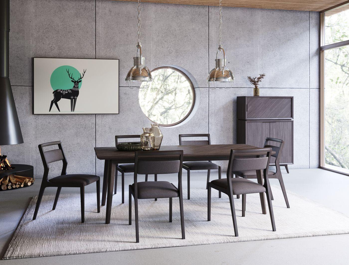 

    
Dark Brown Acacia Dining Table + 4 Chairs + Buffet Set by VIG Modrest Roger
