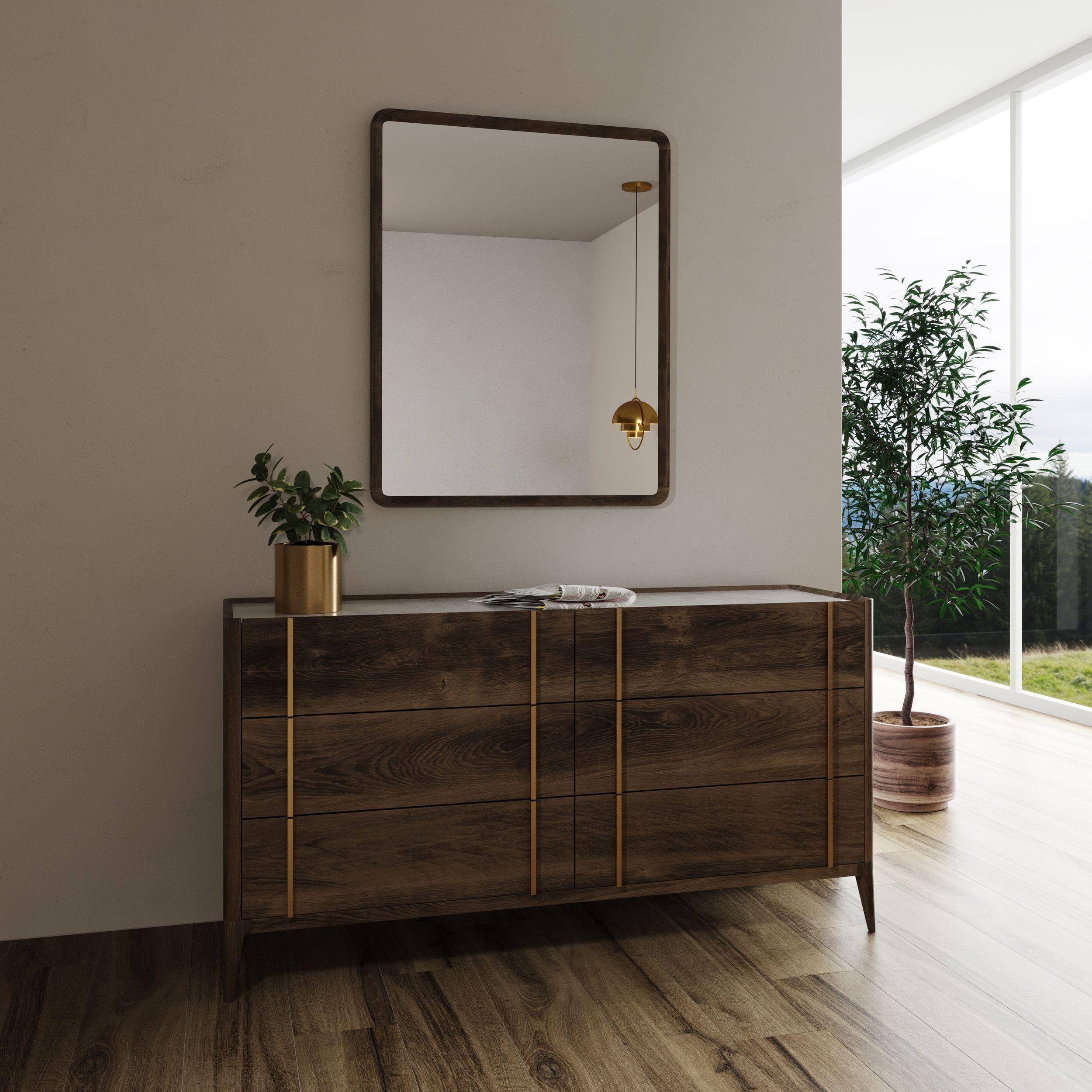 

    
Dark Brown & Gold Dresser & Mirror Set by VIG Modrest Oakley

