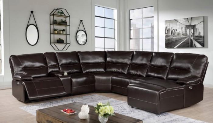 

    
Dark Brown Leatherette Power Sectional Furniture of America Alayna
