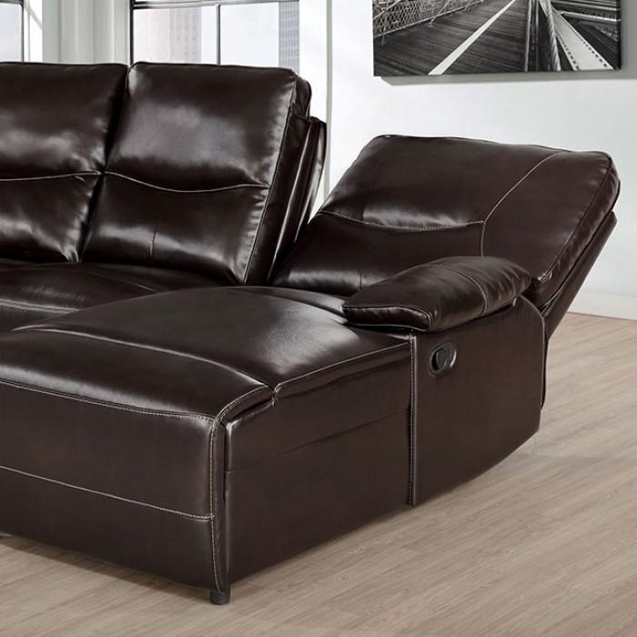 

    
Dark Brown Leatherette Power Sectional Furniture of America Alayna
