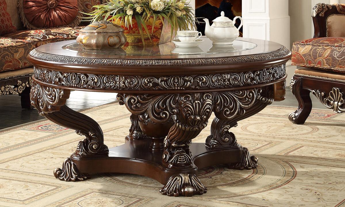 Traditional Coffee Table HD-8017 HD-C8017 in Metallic, Antique Silver, Brown 