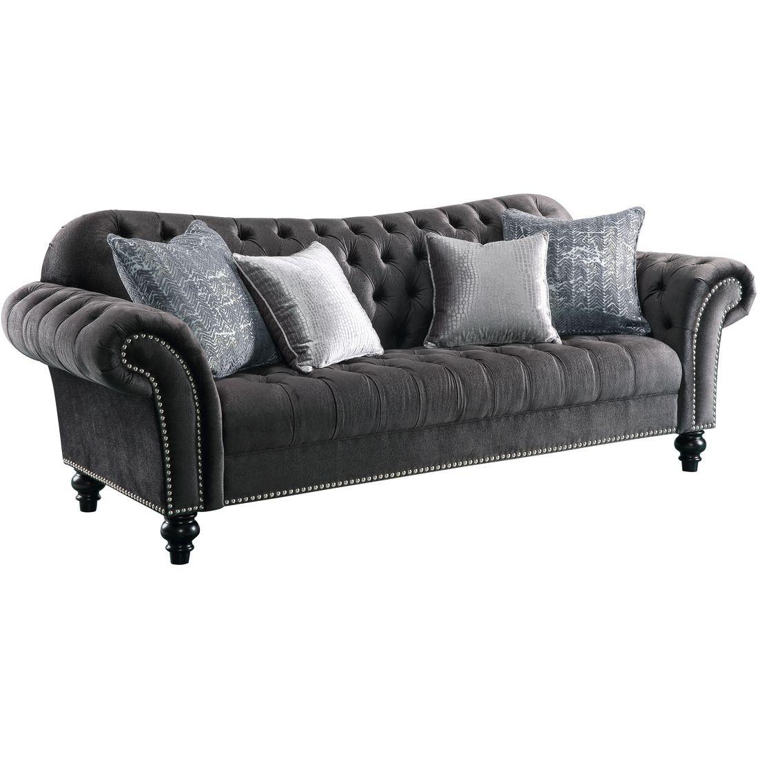 

    
Dark Grey Velvet Tufted Sofa Set 2Pcs Vintage Traditional Gaura 53090 Acme
