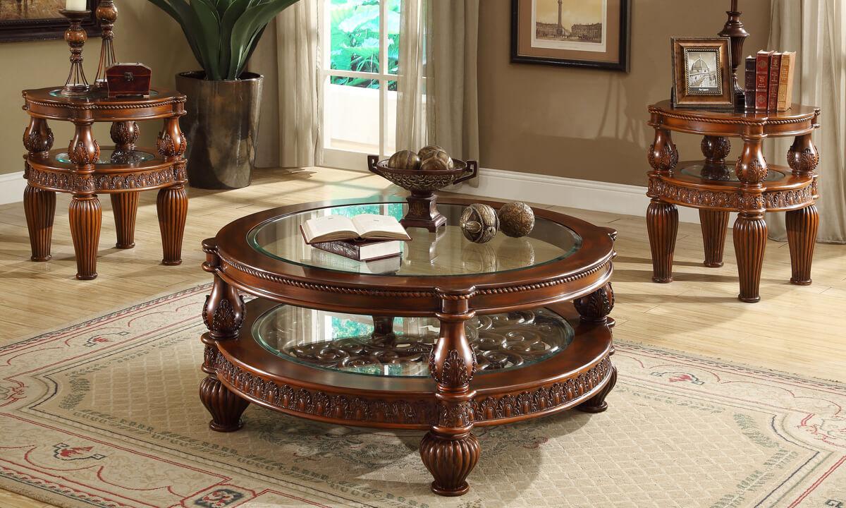 

    
Dark Mahogany End Table Set 2Pcs Carved Wood Traditional Homey Design HD-1521
