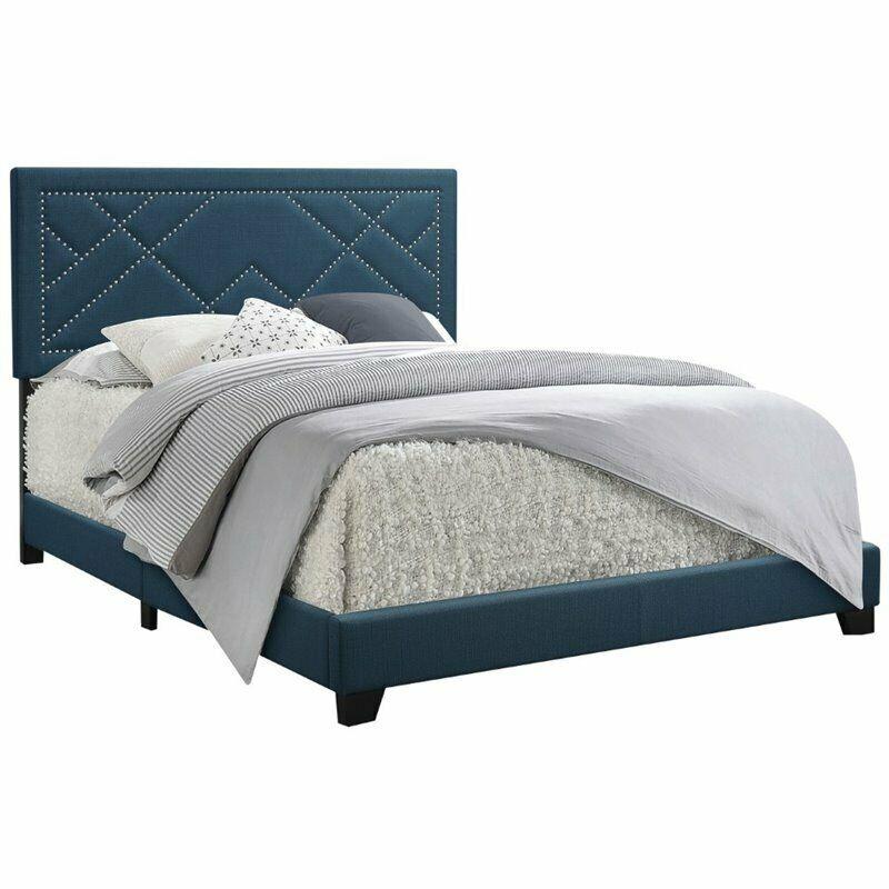 Transitional Queen Bed Ishiko 20860Q in Blue Fabric