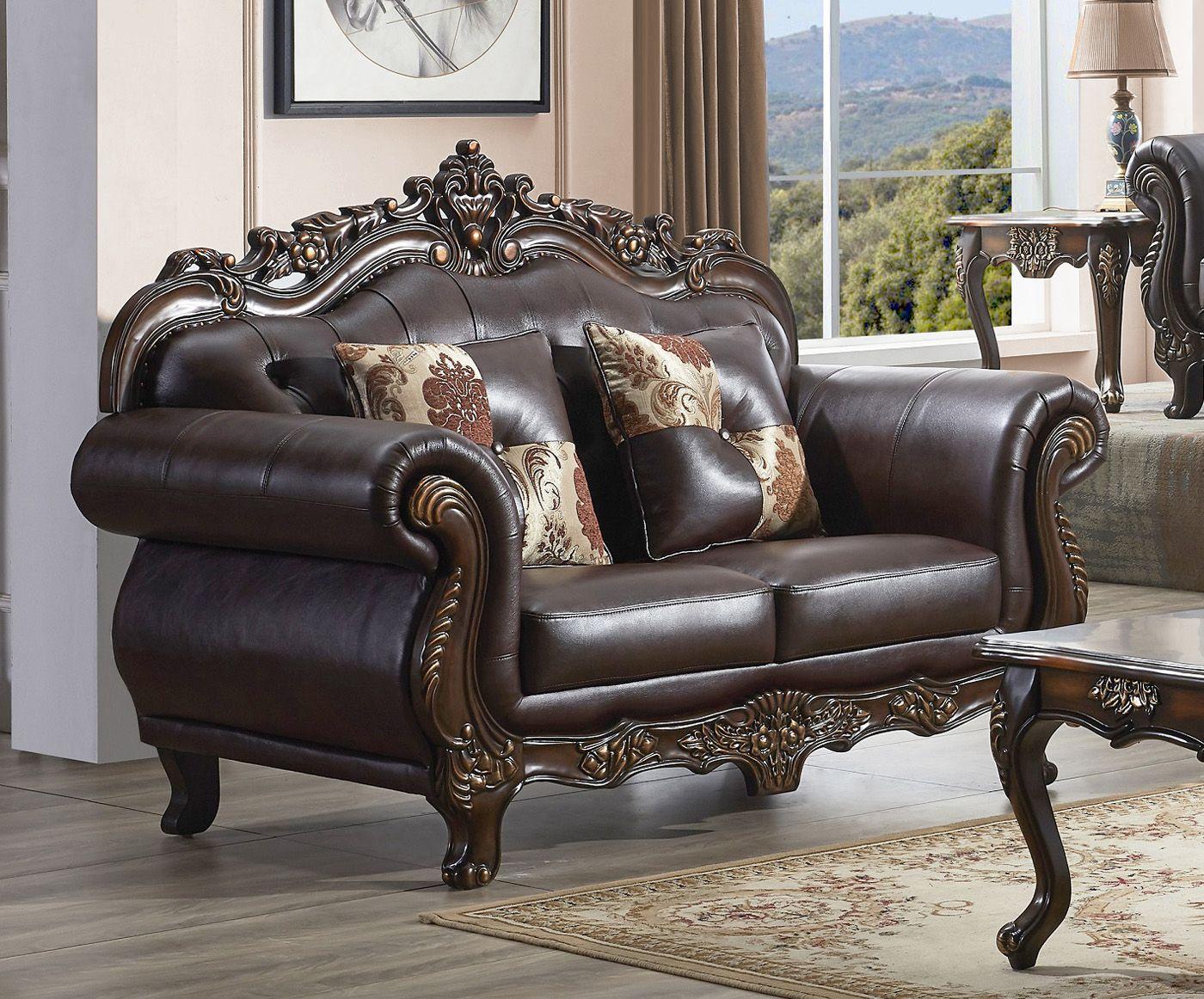 Classic, Traditional Loveseat SF2268 SF2268-L in Dark Brown Bonded Leather