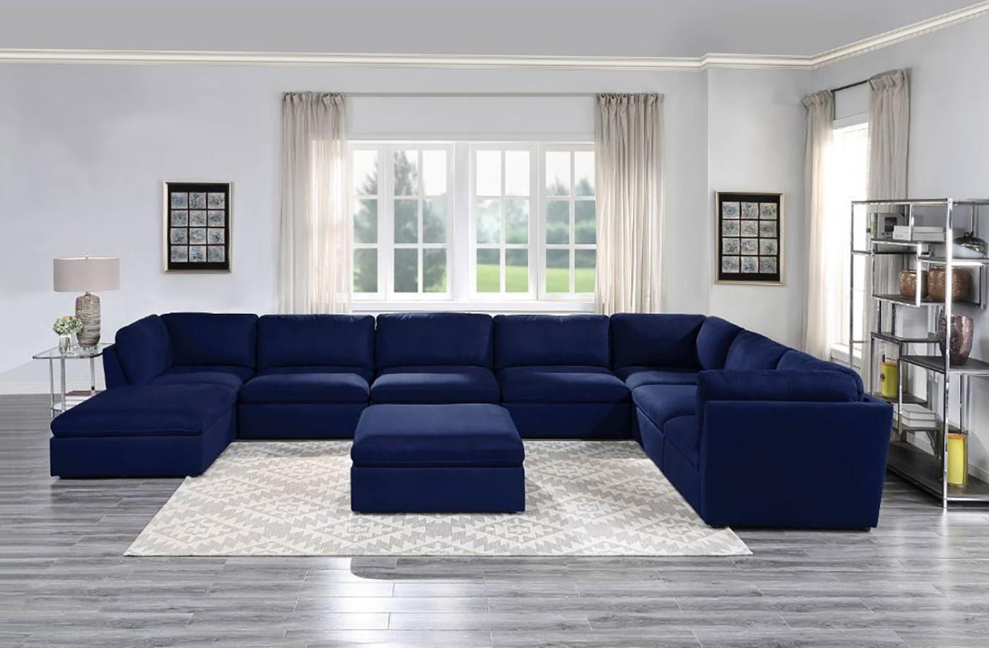 

    
Deep Blue Fabric Modular Sectional Sofa 56035-9-Sec ACME Crosby Contemporary
