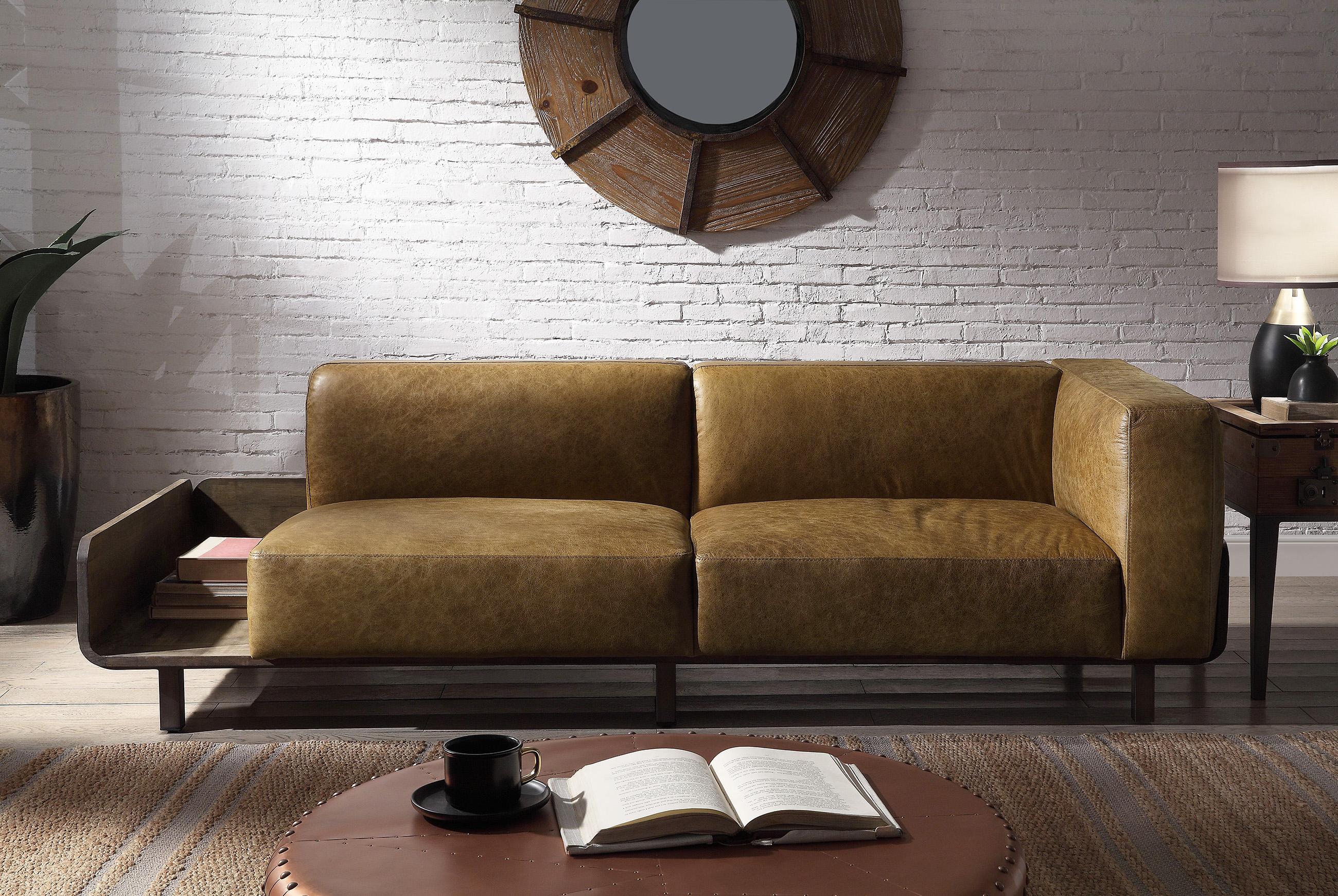 Contemporary, Vintage Sofa Blanca 56500 56500-Blanca in Chestnut, Brown Genuine Leather