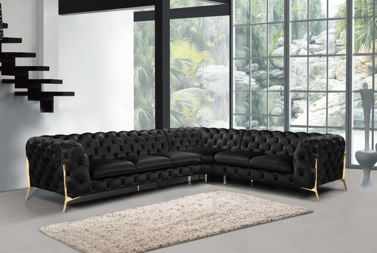 Contemporary, Modern Sectional Sofa 76468 VGCA1346A-BLK in Black Velour