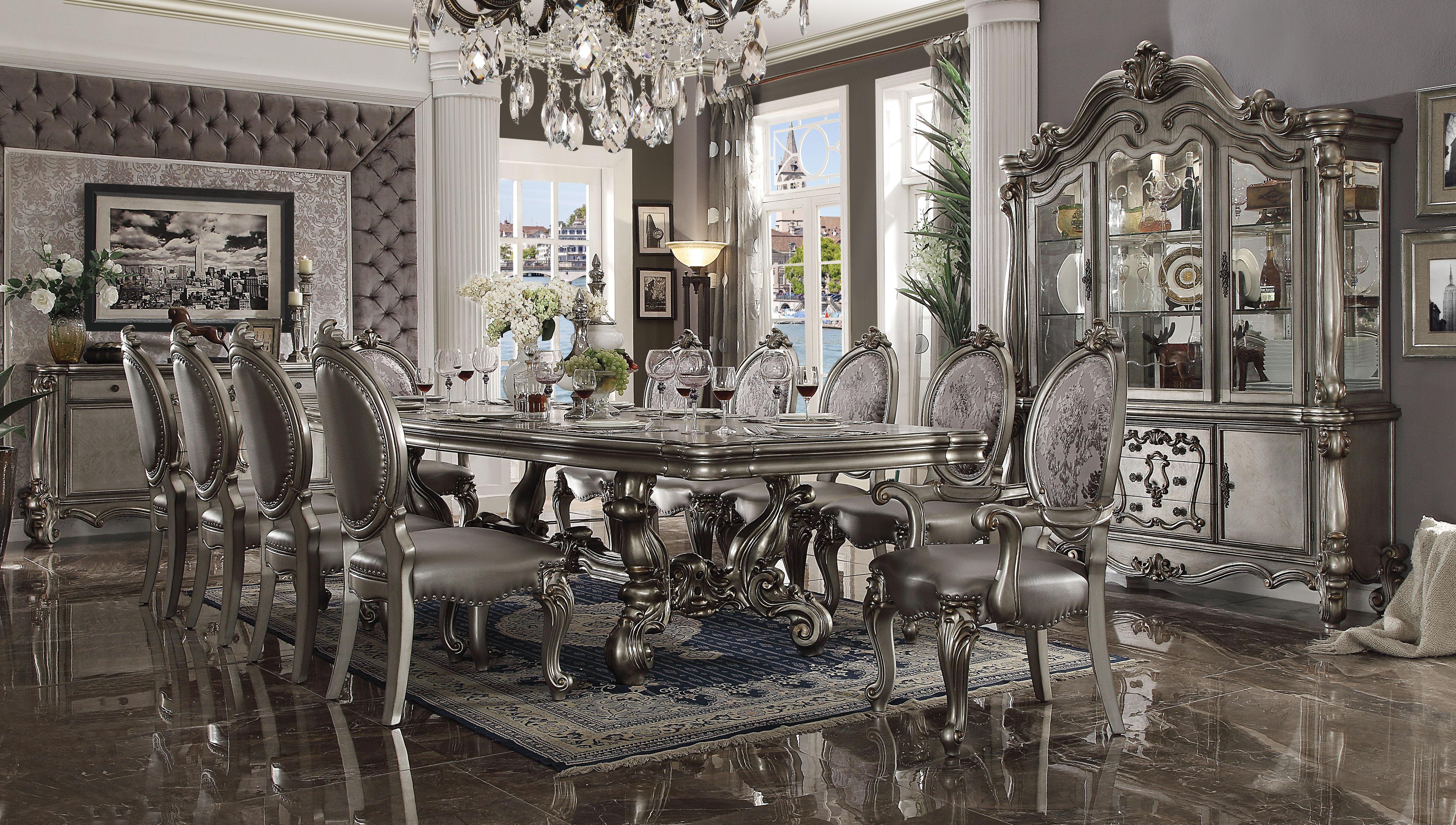 Traditional Dining Room Set Versailles Dining 66820-11PC in Gray Fabric