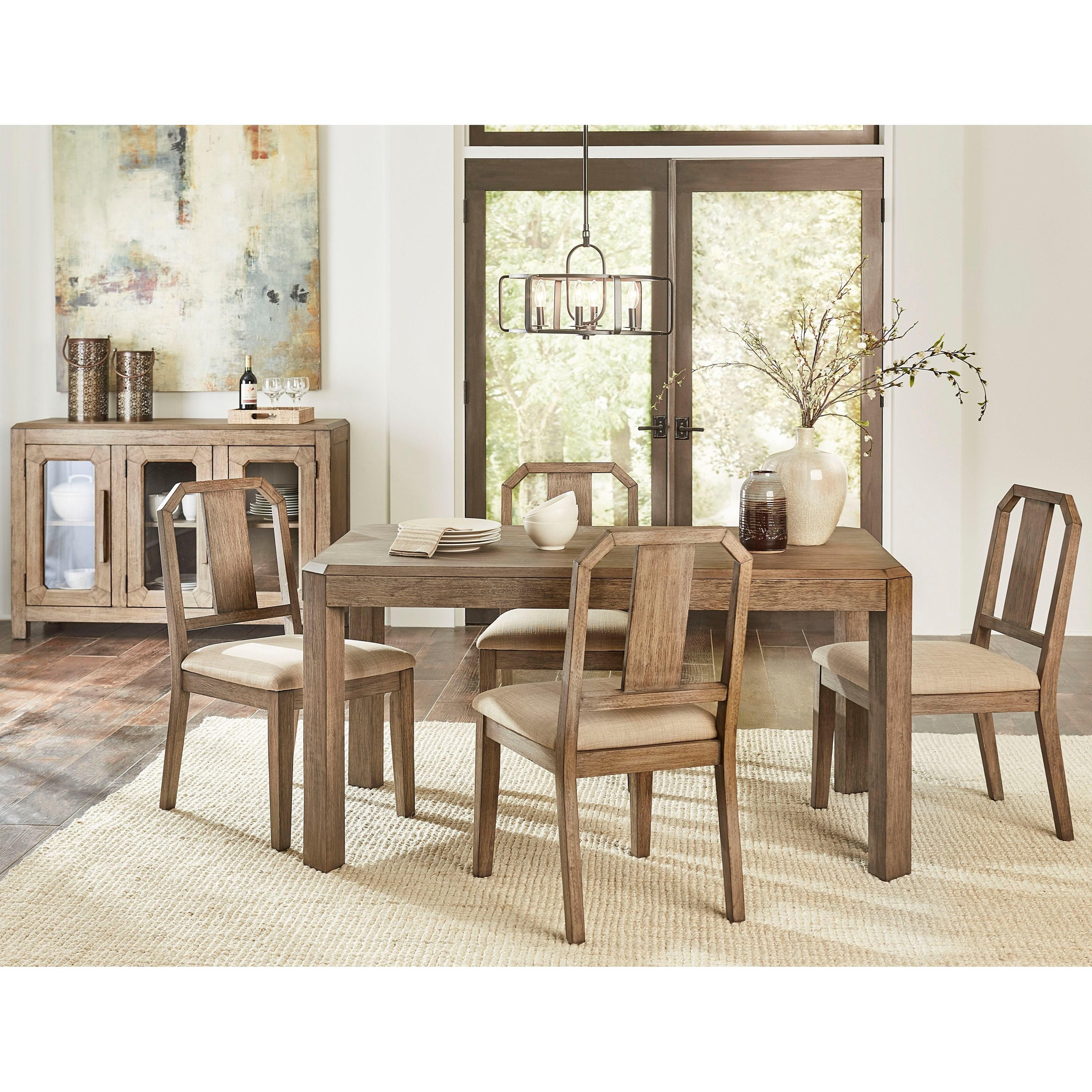 Transitional Dining Table Set ACADIA GHCL60-6PC in Toffee, Beige Fabric
