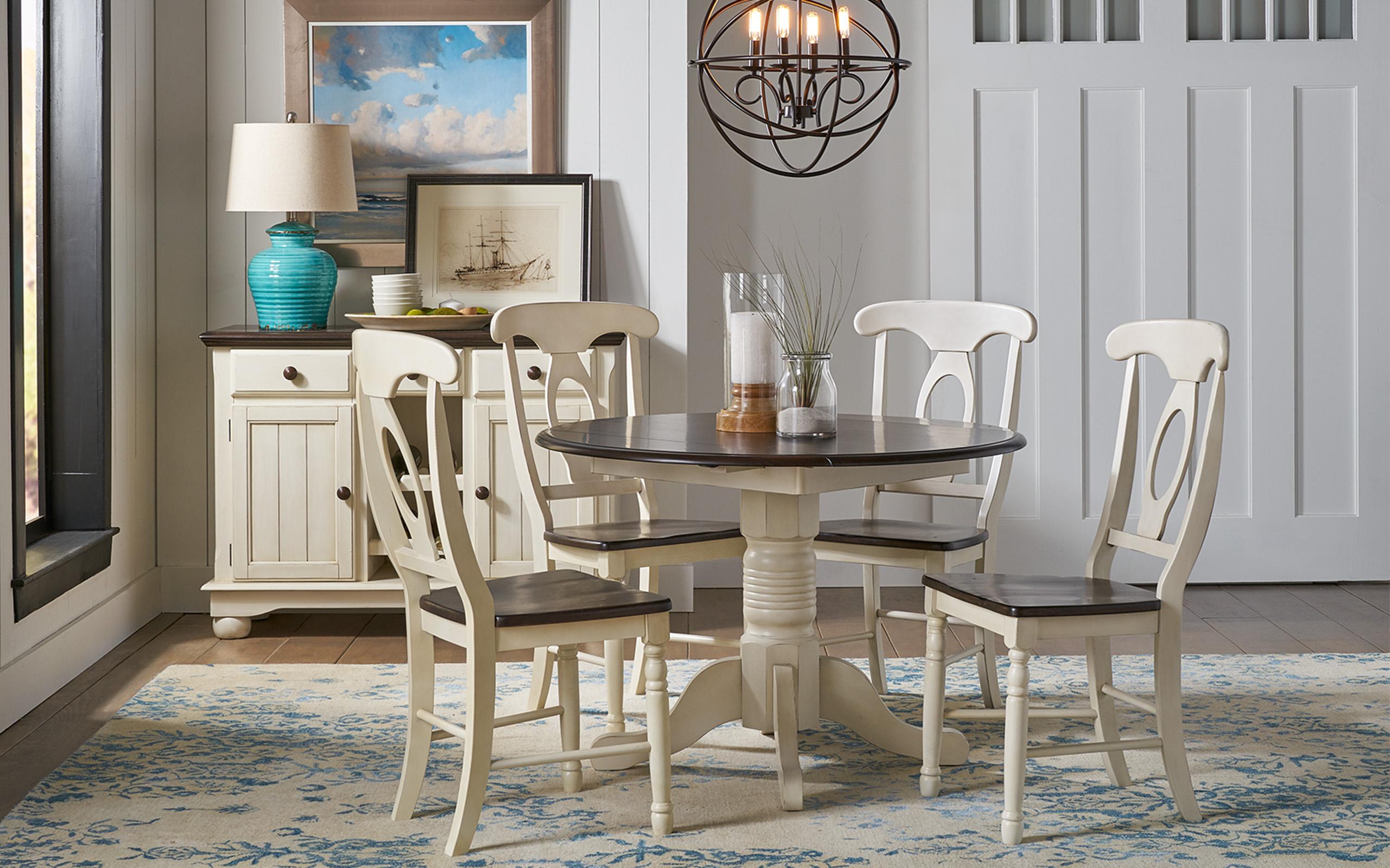 Rustic Dining Table Set British Isles CO BRICO6100-Set-6 in Brown, White 