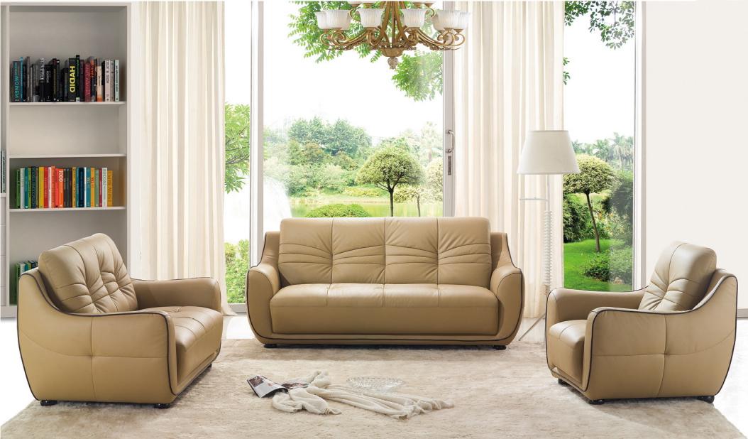 

    
Beige Top-grain Leather Sofa Living Room Set 3Pcs Modern ESF 2088
