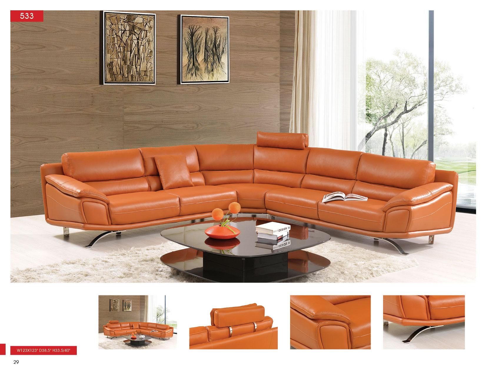 Contemporary Sectional Sofa 533 533SECTIONAL in Orange Leather