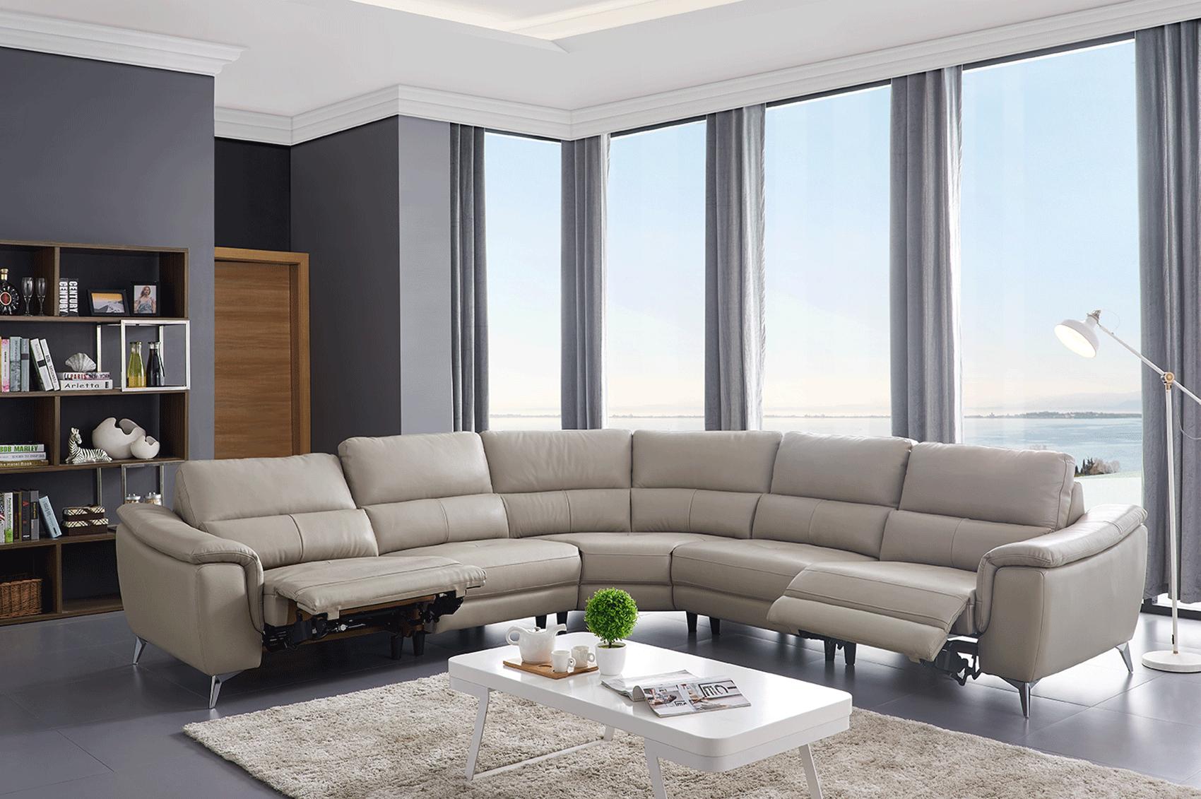 Contemporary, Modern Reclining Sectional 951 951SECTIONAL in Light Gray Top-grain Leather