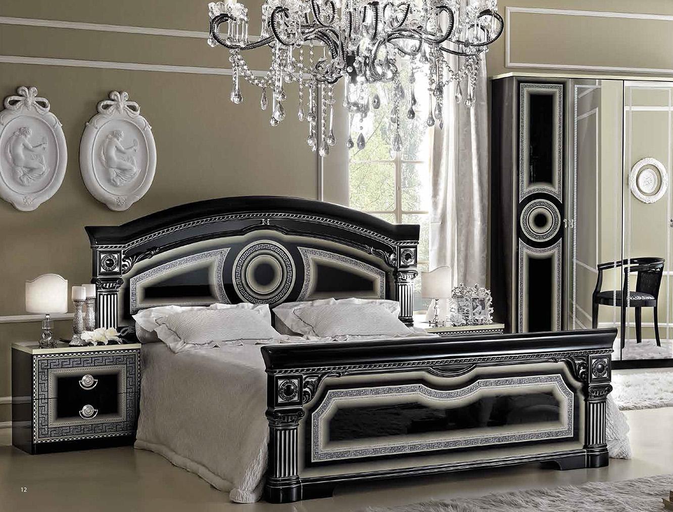 

    
Black Silver Lacquer Queen Bedroom Set 2Pcs Classic Made in Italy ESF Aida
