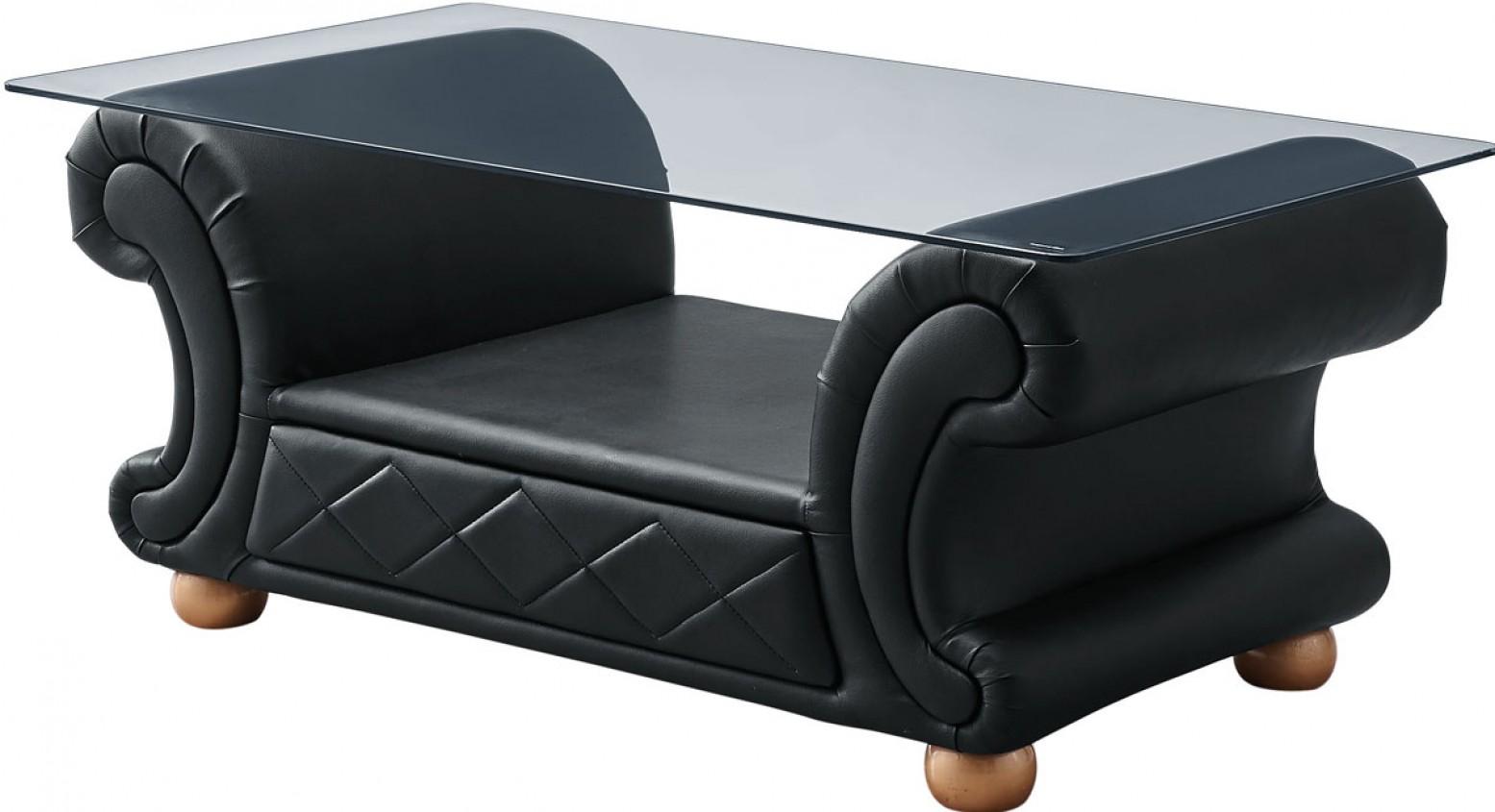 

    
 Shop  Black Genuine Leather Sofa Set w/Coffee Table 4Pcs Traditional Made in Italy ESF Apolo
