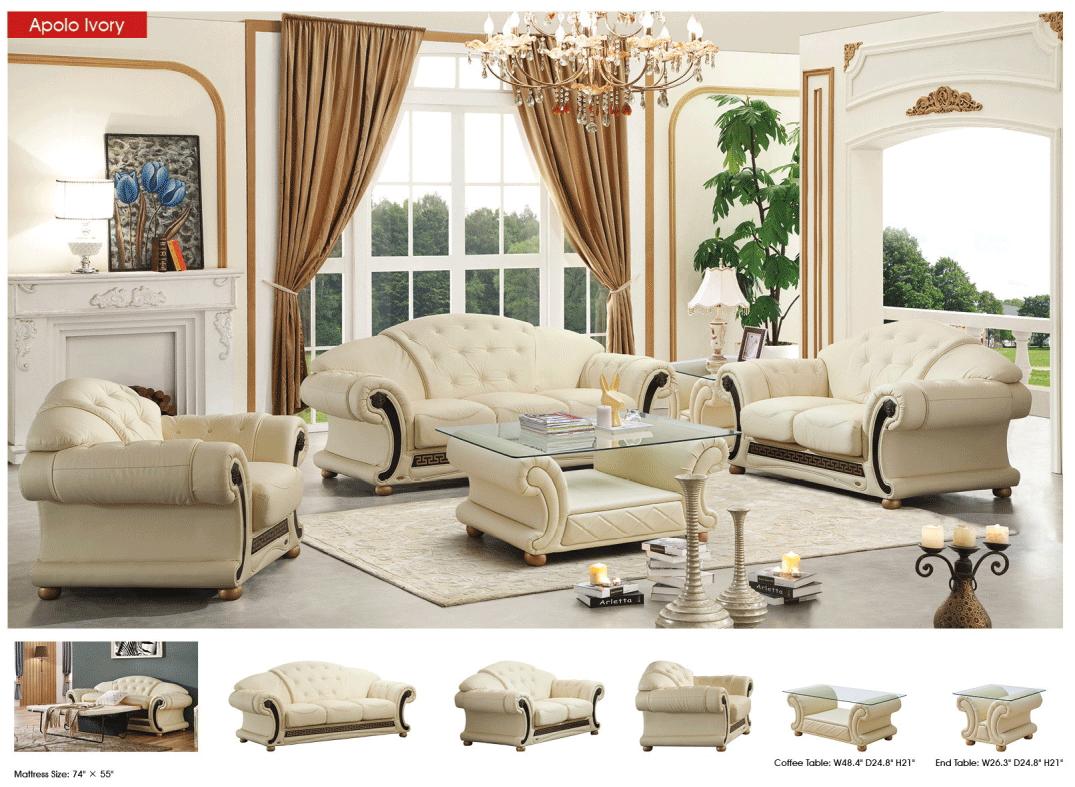 

    
 Shop  Ivory Genuine Leather Sofa-Bed & Loveseat Set 2Pcs Made in Italy ESF Apolo
