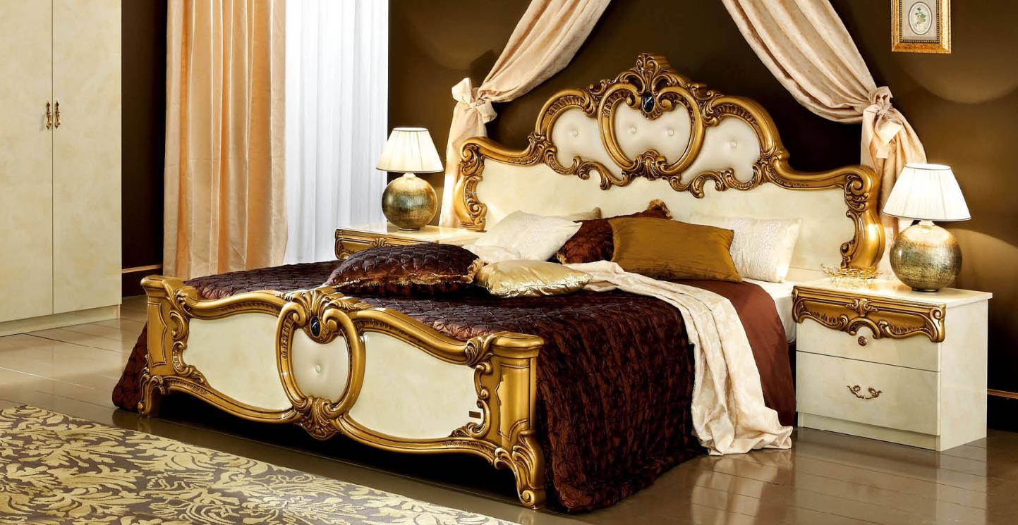 Traditional Panel Bedroom Set Barocco ESF-Barocco-Ivory-Gold-Q-N-2PC in Ivory, Gold Eco Leather