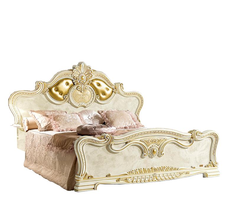 Classic Panel Bed Leonardo ESF-Leonardo-Q in Ivory, Gold Faux Leather