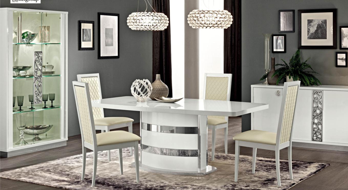 

    
Dining Room Set 5 Pcs High Gloss Pure White Contemporary Made in Italy ESF Roma

