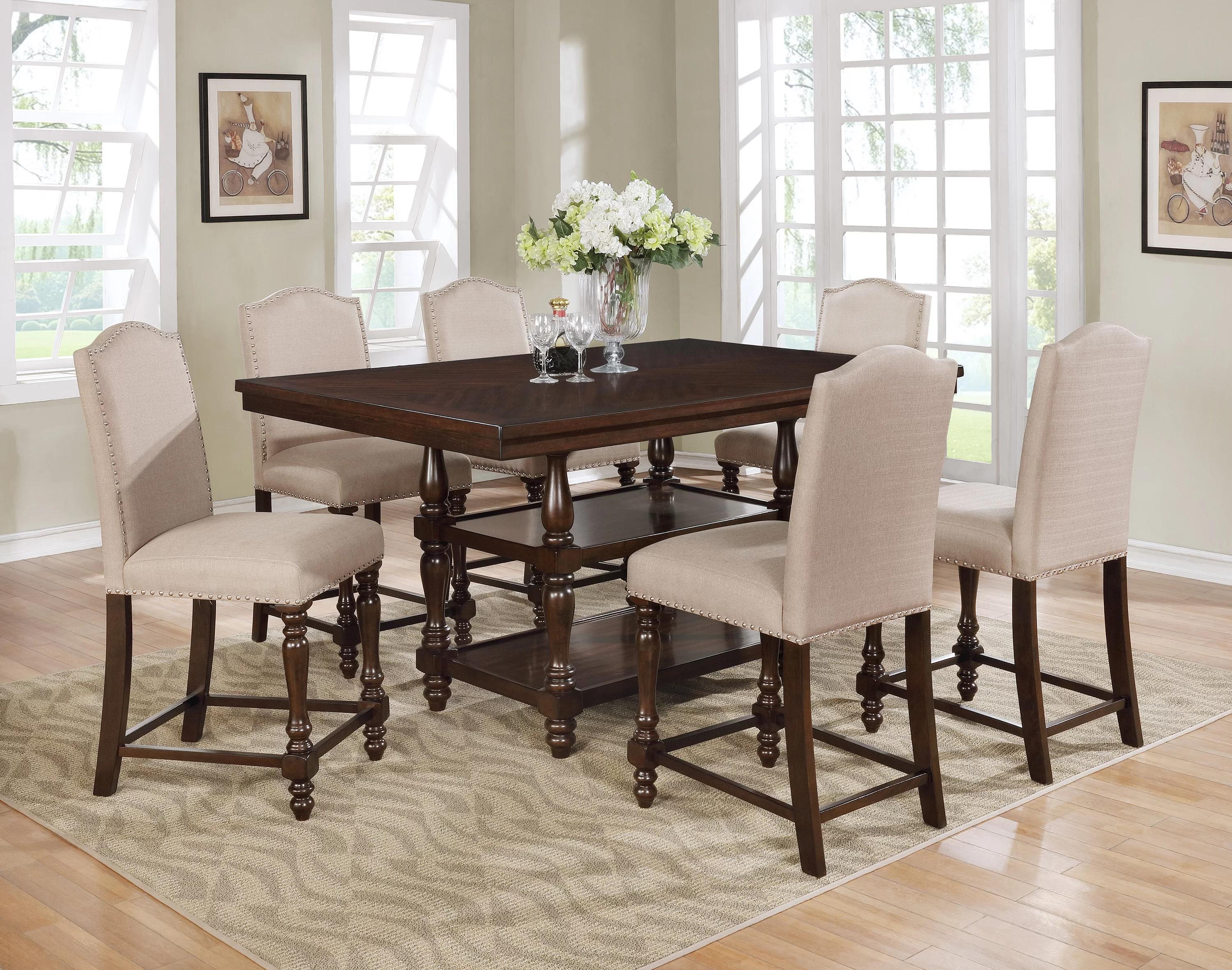 Contemporary, Traditional Counter Height Set Langley 2766T-4266-7pcs in Taupe Linen