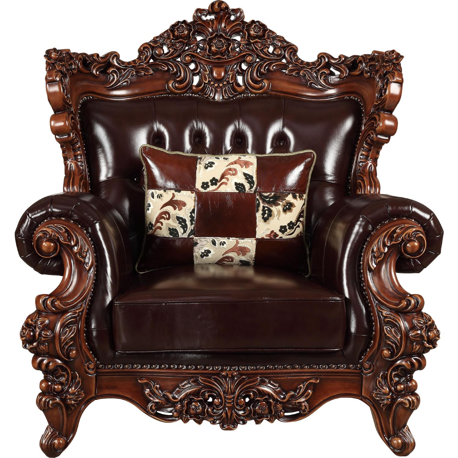 

    
Espresso Top Grain Leather Match & Walnut Arm Chair Forsythia 53072 ACME Classic
