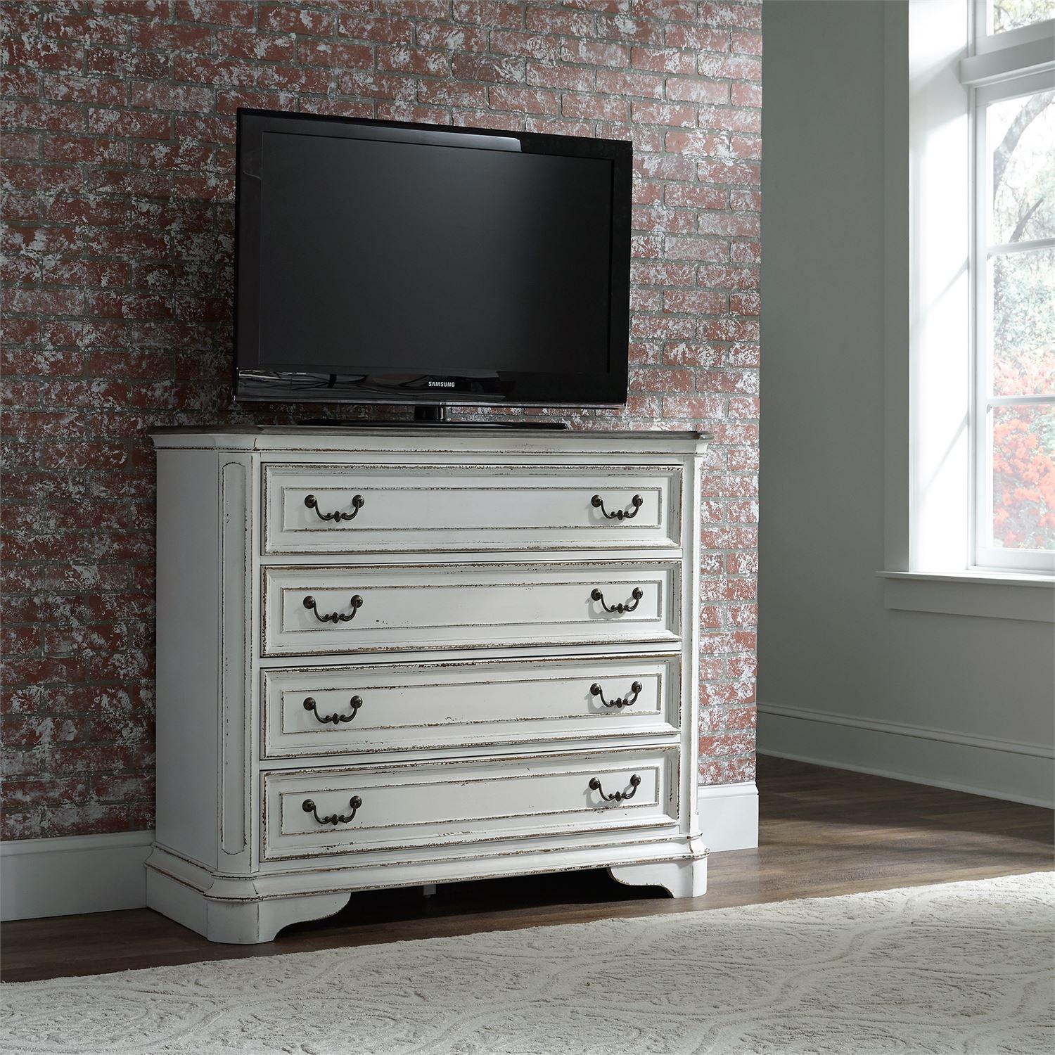 

    
Antique White Finish Wood Media Chest Magnolia Manor 244-BR45 Liberty Furniture

