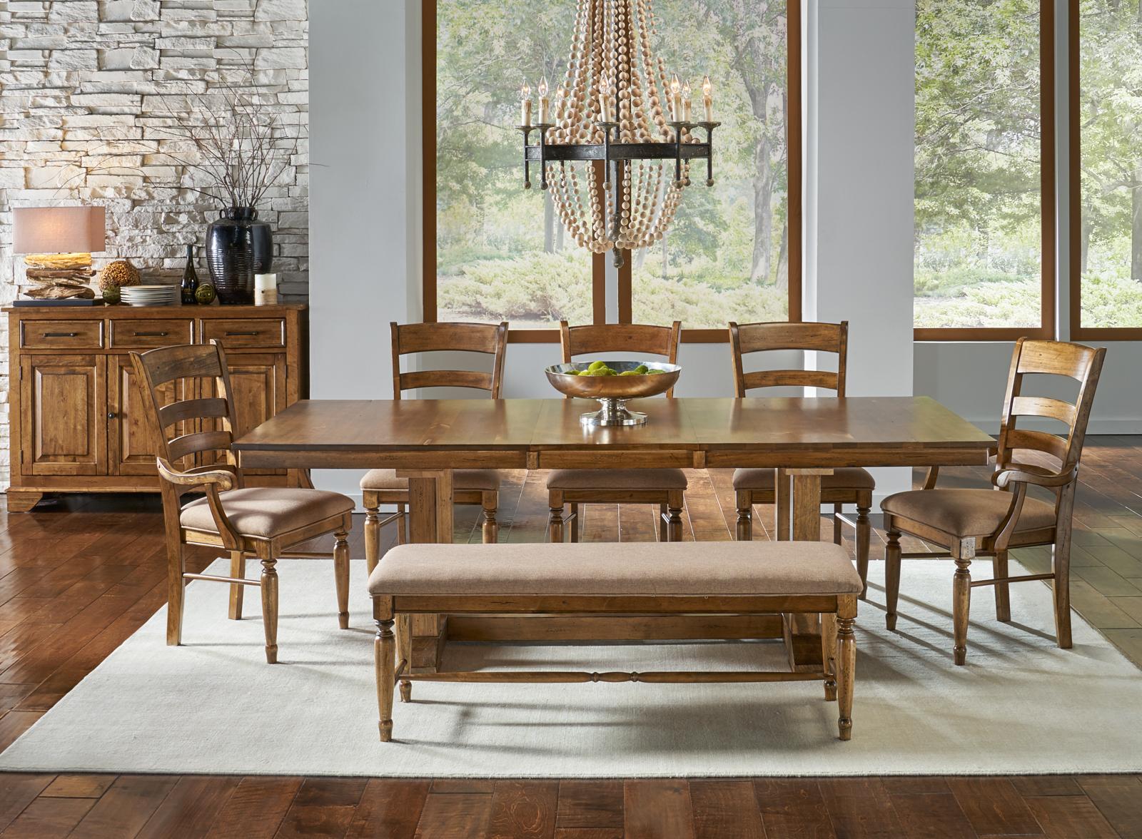 Rustic Dining Table Set Bennett BENSQ6300-Set-8 in Brown Fabric