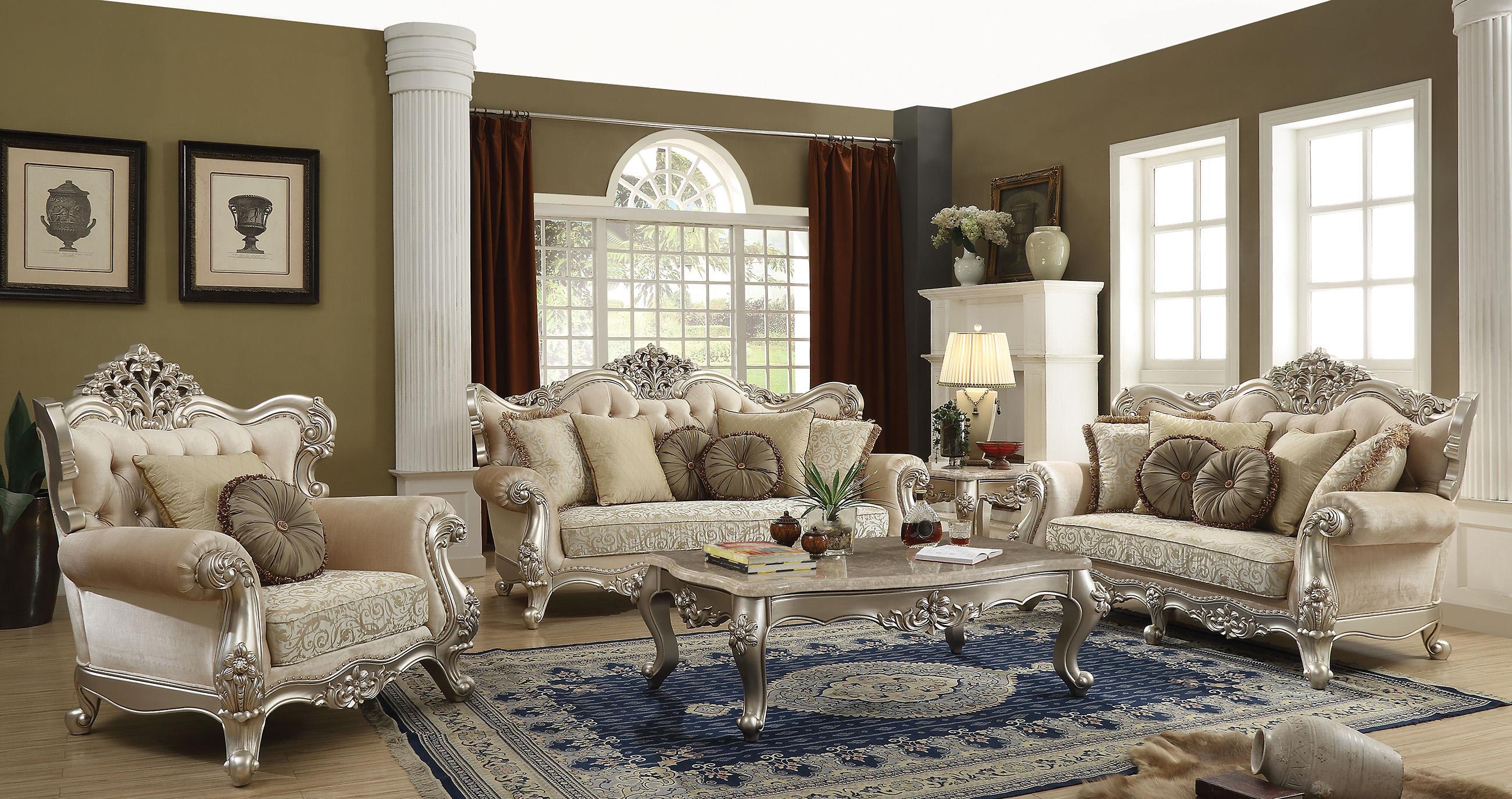 Classic, Traditional Sofa Set Bently 50660 50660-Set-3-Bently in Pearl, Champagne Fabric