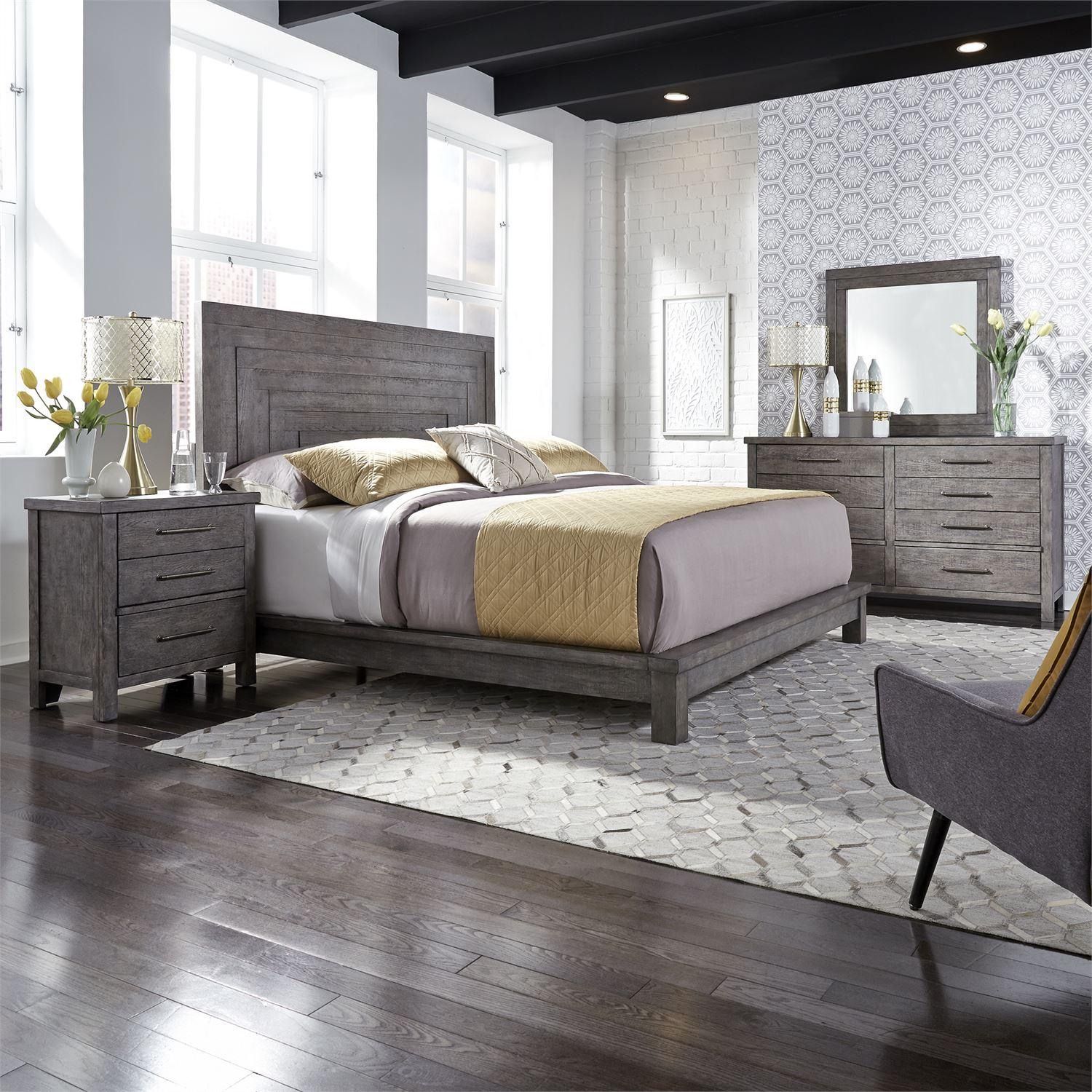 

    
Dusty Charcoal Queen Platform Bed Set 4 Modern Farmhouse by Liberty Furniture
