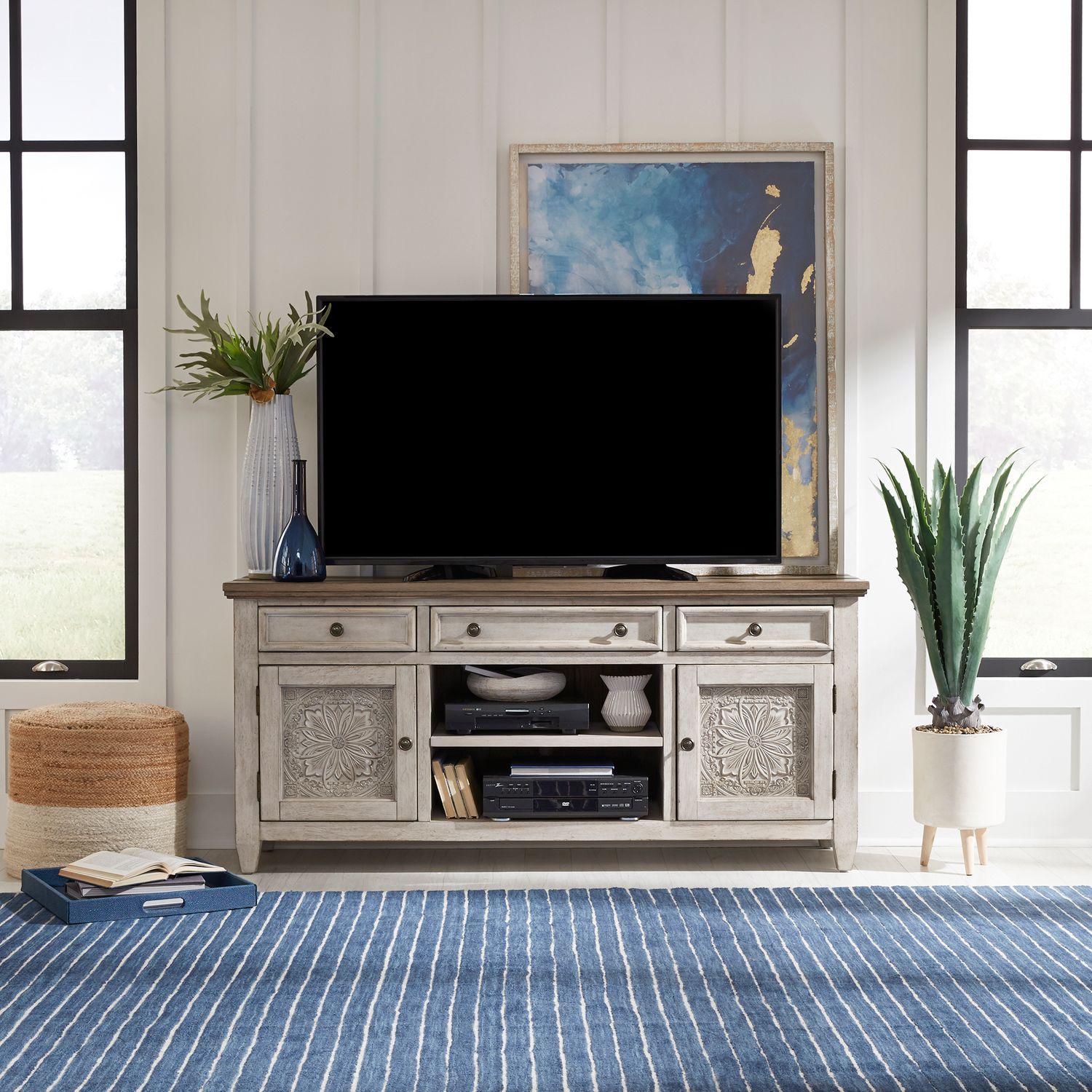 

    
Farmhouse White Wood 66" TV Console Heartland (824-ENTW) Liberty Furniture
