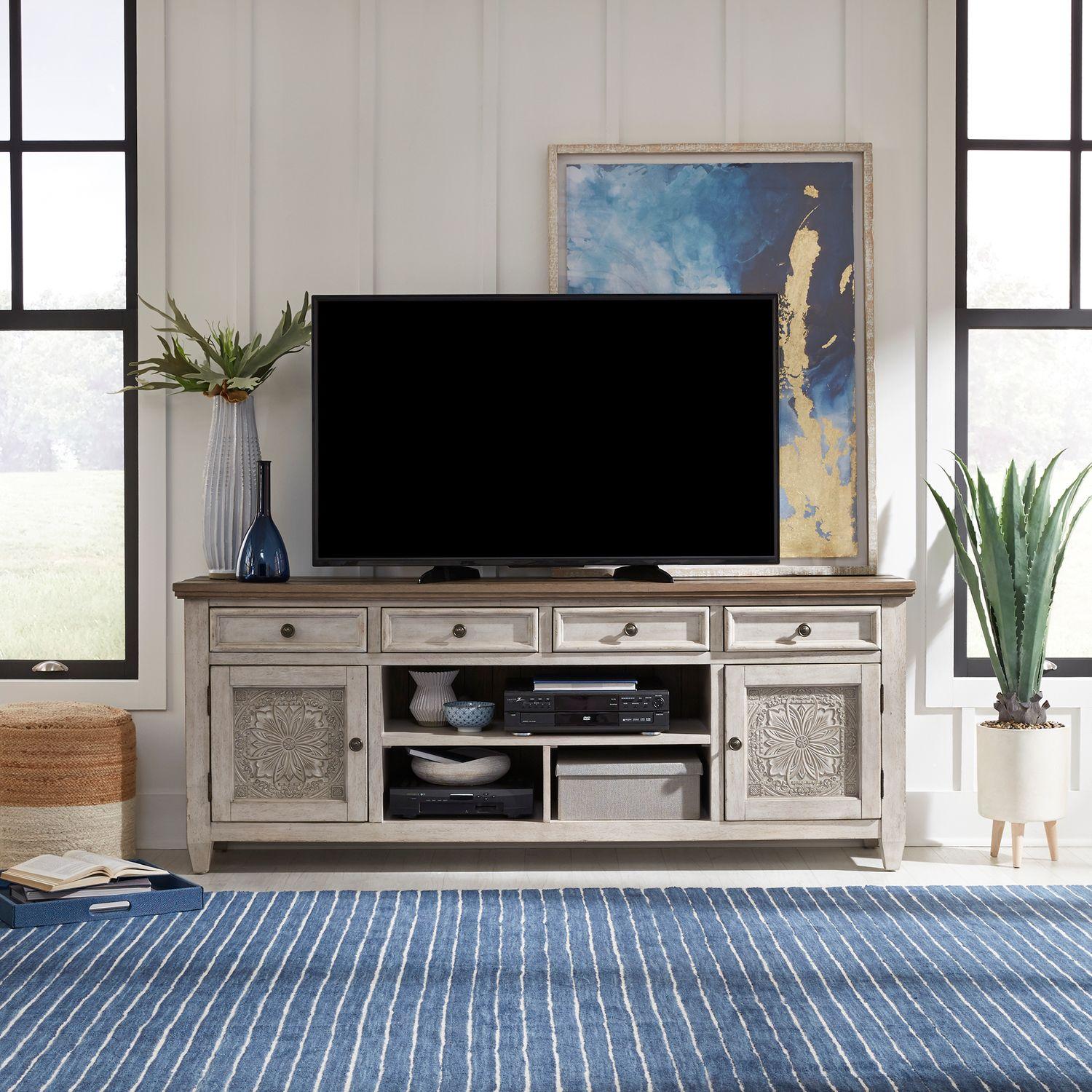 

    
Farmhouse White Wood 76" TV Console Heartland (824-ENTW) Liberty Furniture
