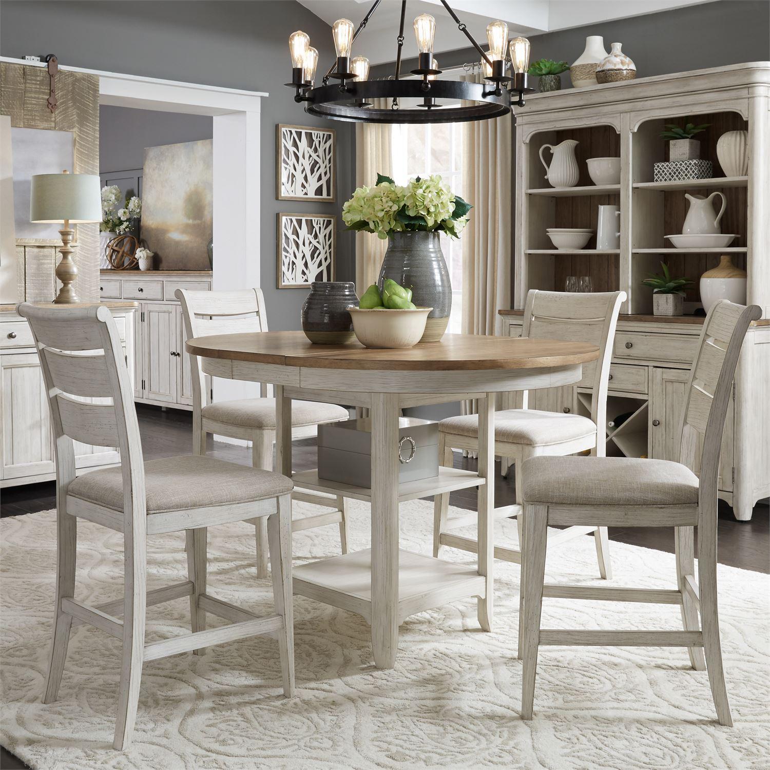 Farmhouse Counter Dining Set Farmhouse Reimagined  (652-DR) Dining Room Set 652-DR-5GTS in White Fabric