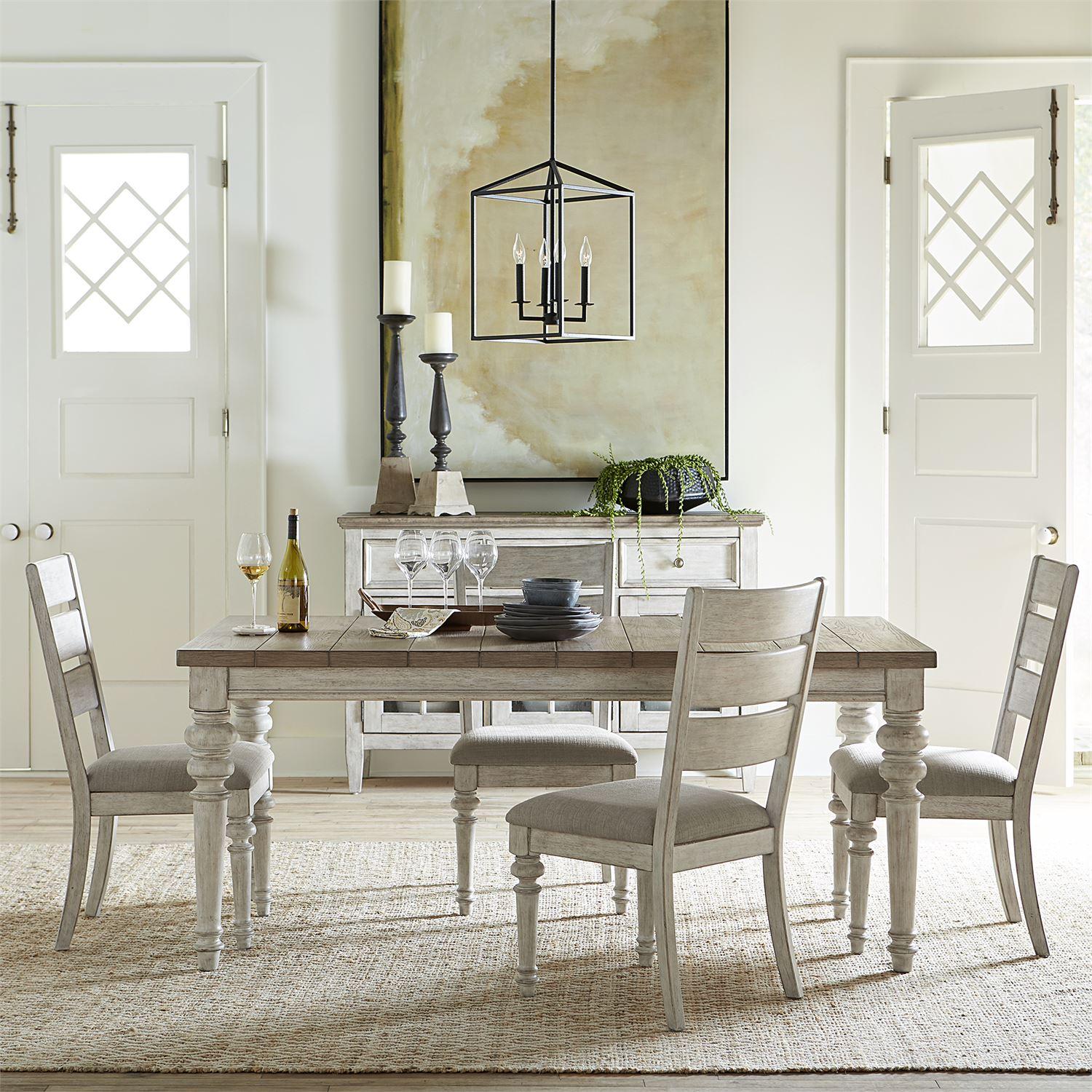 Farmhouse Dining Room Set Heartland  (824-DR) Dining Room Set 824-DR-5RLS in White Fabric