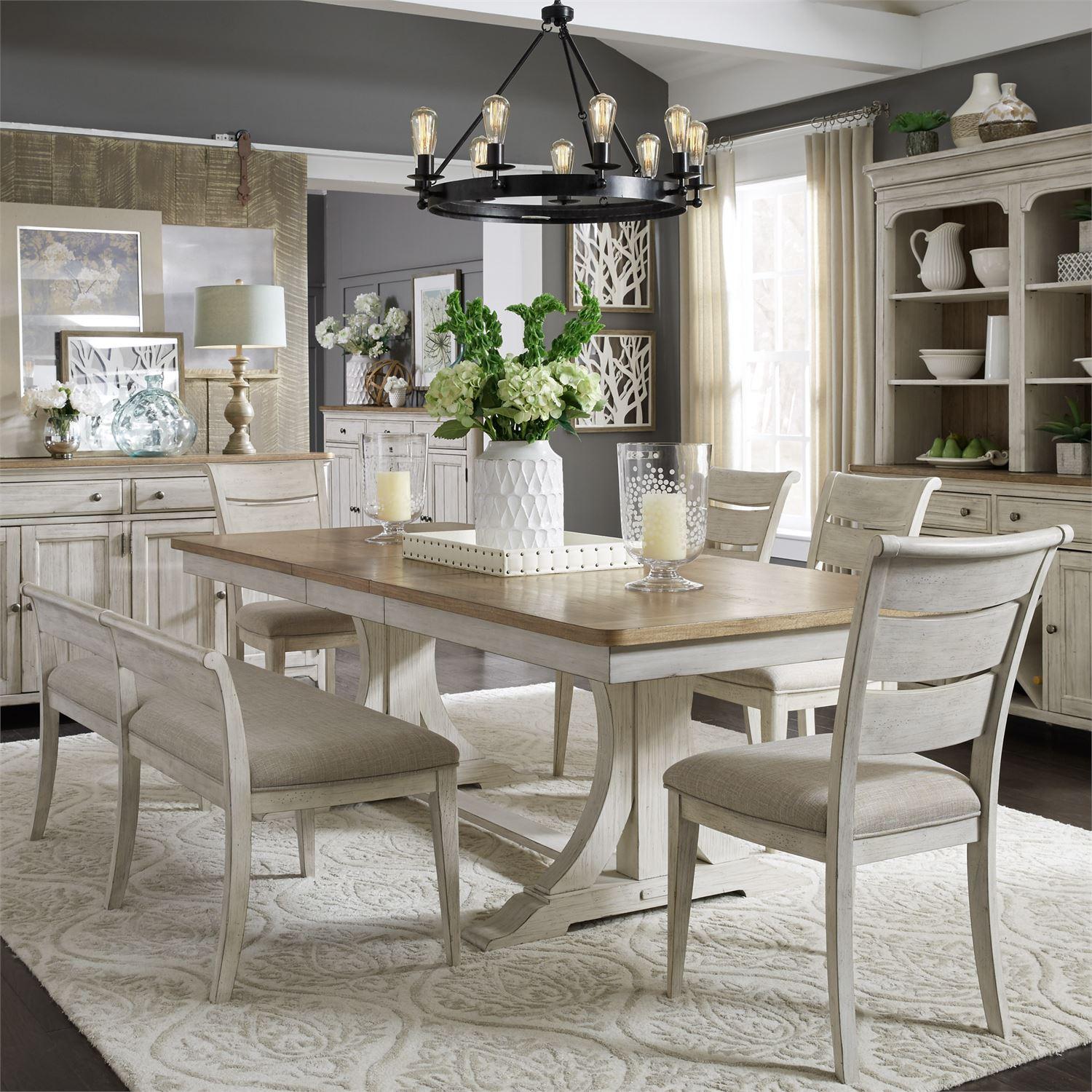 Farmhouse Dining Room Set Farmhouse Reimagined  (652-DR) Dining Room Set 652-DR-O6TRS in White Fabric