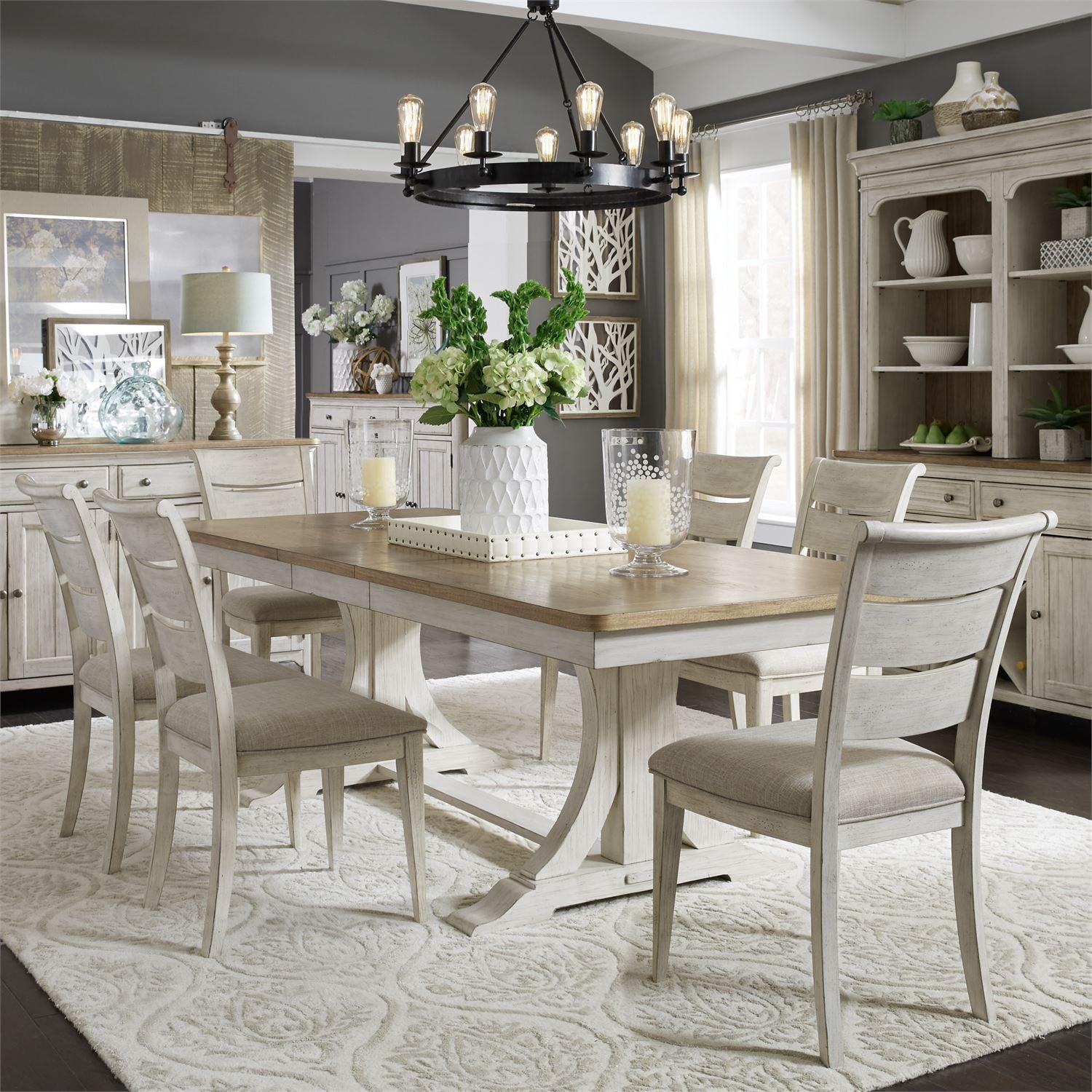 Farmhouse Dining Room Set Farmhouse Reimagined  (652-DR) Dining Room Set 652-DR-O7TRS in White Fabric