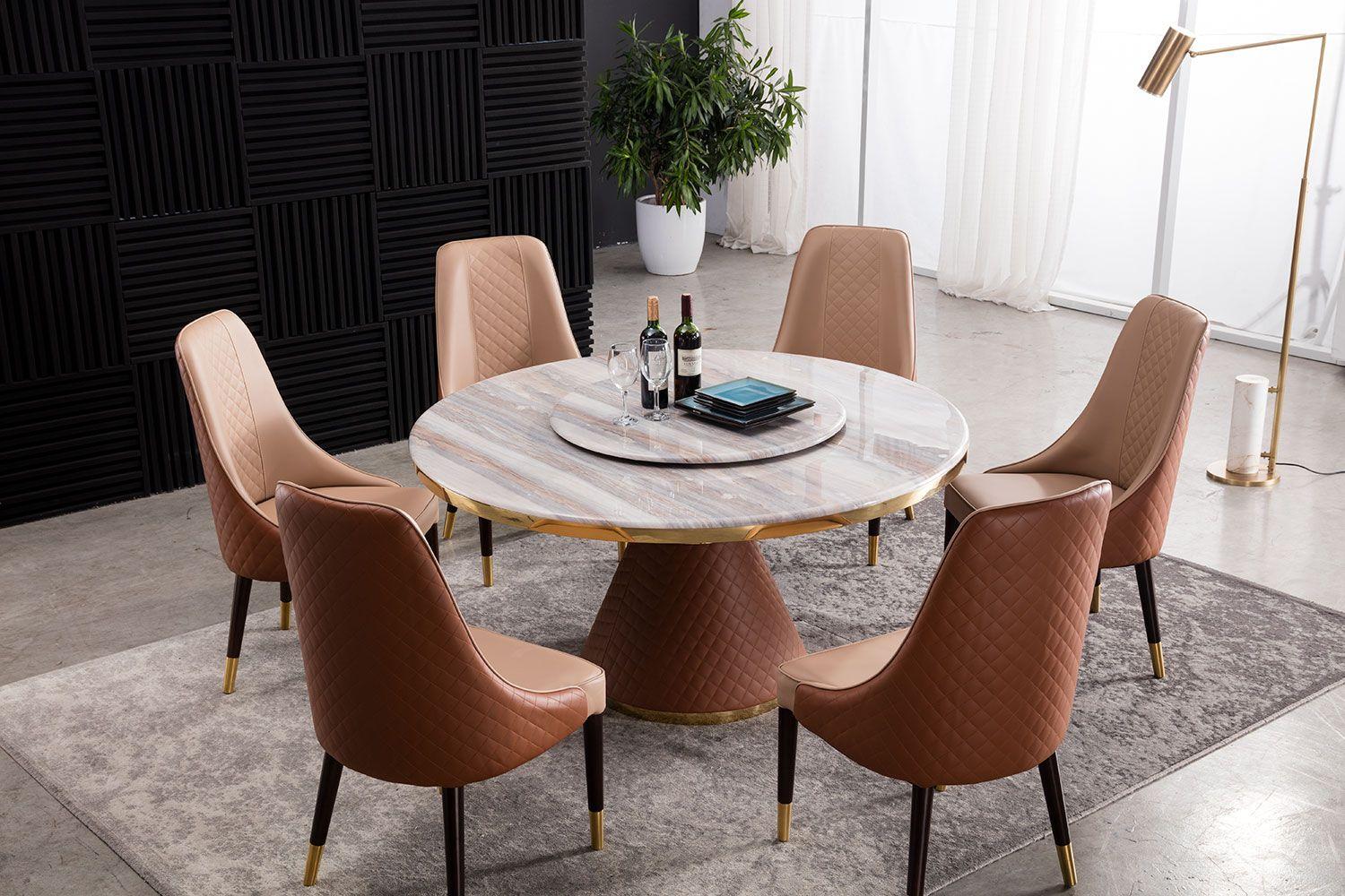 Modern Dining Table DT-H216 DT-H216 in Natural, Tan Faux Leather