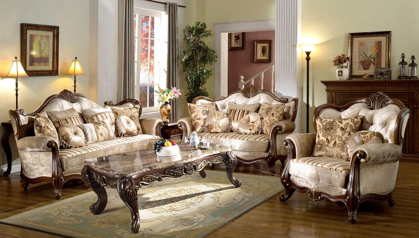 Classic, Traditional Sofa Set SF8700 SF8700-3PC in Brown, Beige Fabric