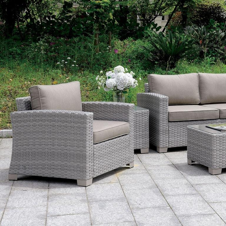 Contemporary Outdoor Conversation Set CM-OS1842GY-6PC Brindsmade CM-OS1842GY-6PC in Light Brown, Gray Fabric