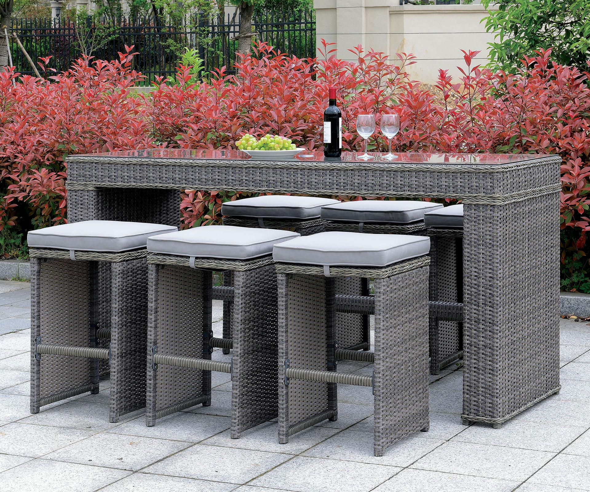 

    
Furniture of America Ismay Outdoor Gray Wicker Frame Bar Set 7Pcs
