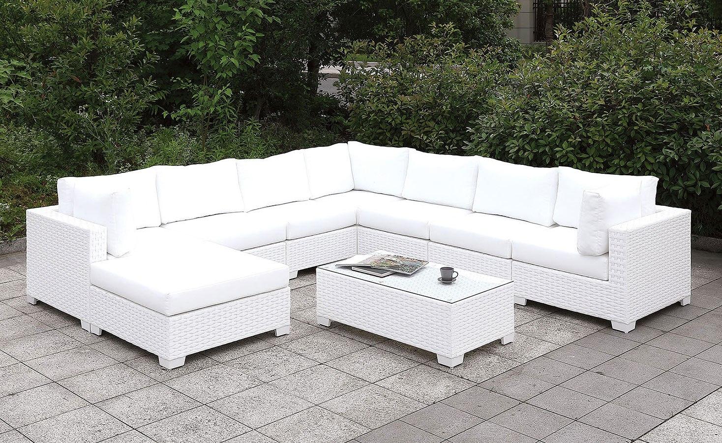 

    
Contemporary White Faux Wicker Outdoor Sectional Set 2pcs Furniture of America CM-OS2128WH-SET7 Somani
