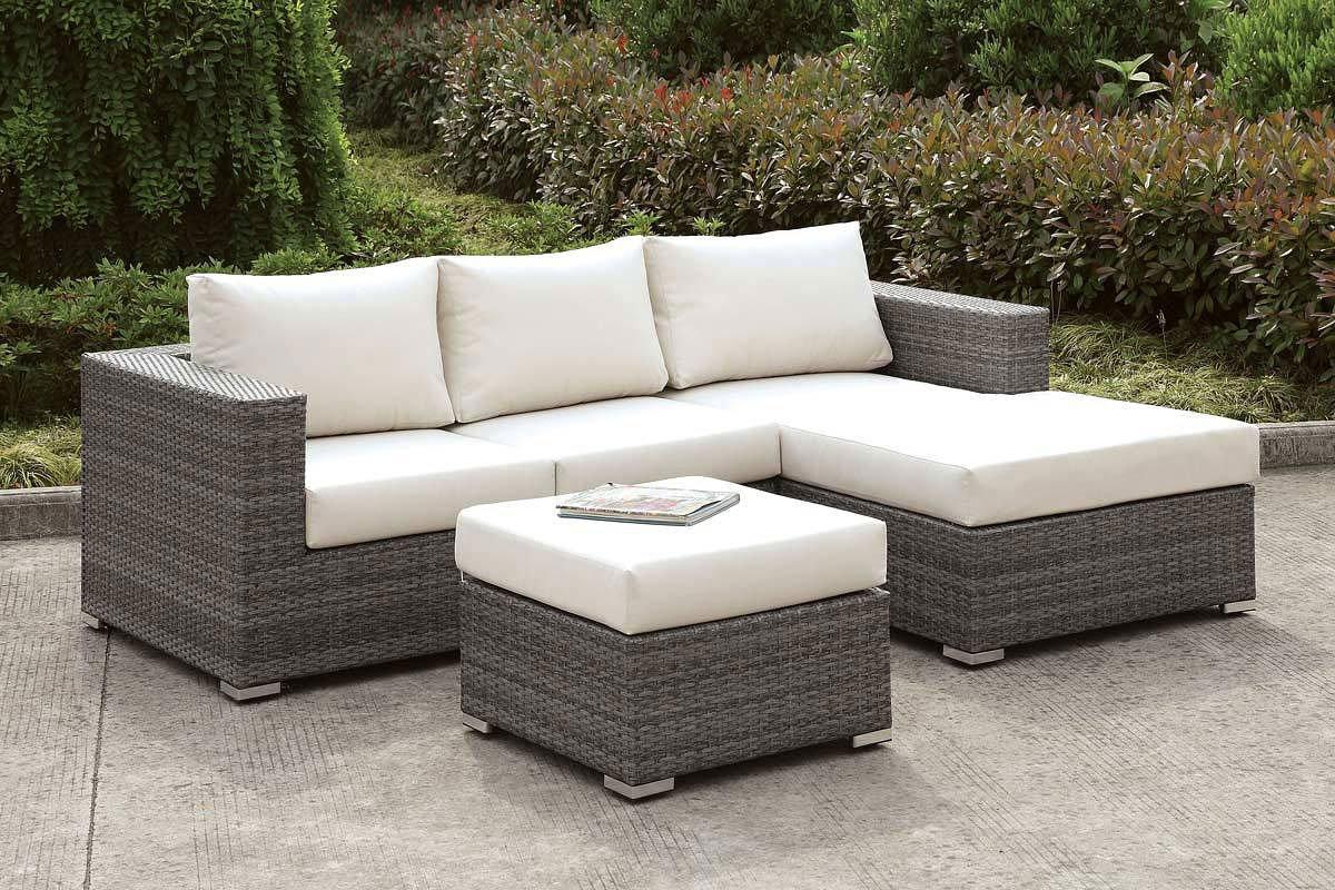 Contemporary Outdoor Sectional Set SOMANI CM-OS2128-SET15 CM-OS2128-SET15 in Light Gray, Ivory Fabric