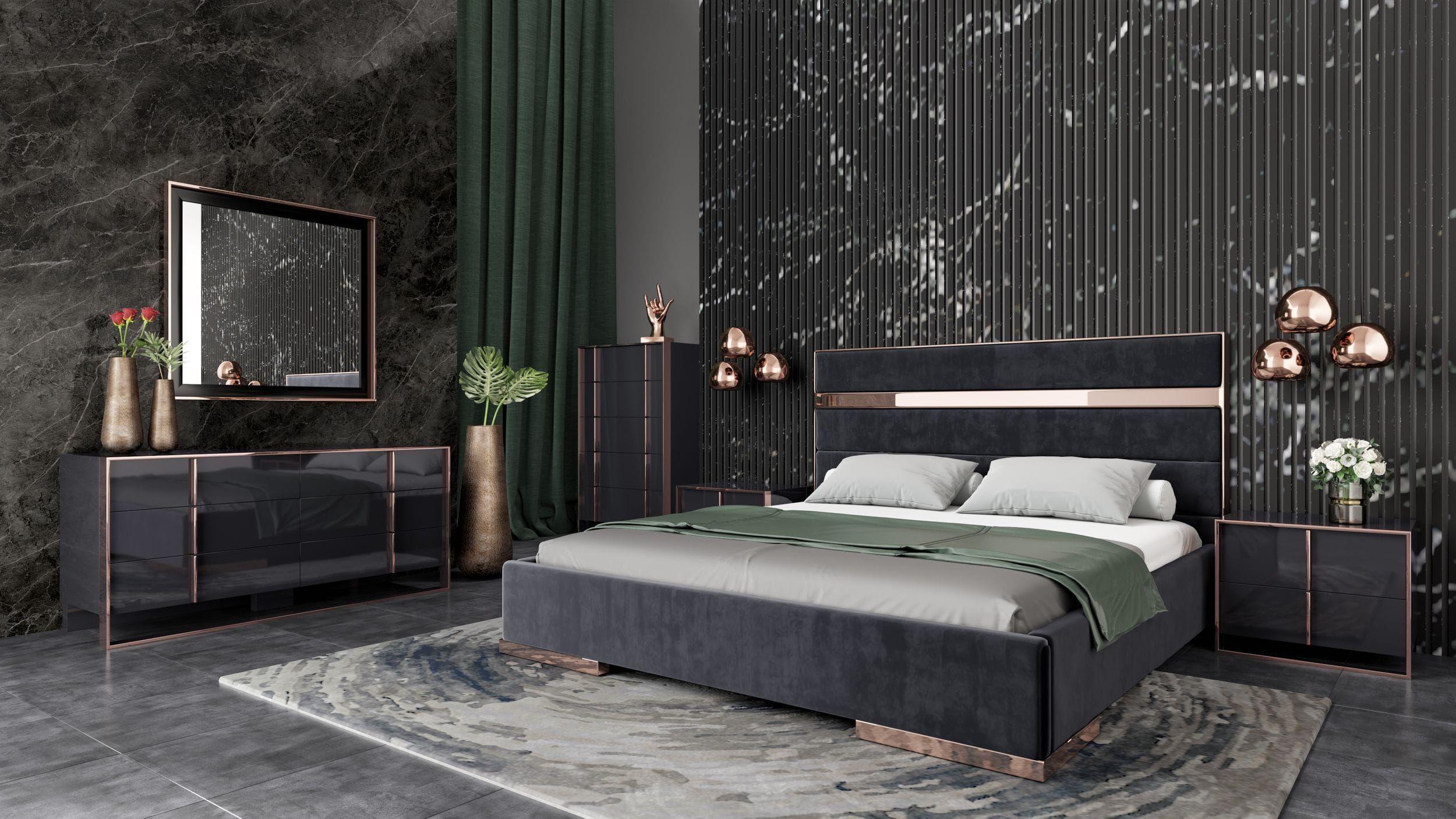 Contemporary, Modern Panel Bedroom Set Cartier VGVCCARTIER-SET-Q-6pcs in Black 