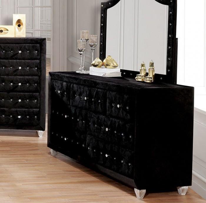 

        
Furniture of America Alzire Queen Panel Bedroom Set 6PCS CM7150BK-Q-6PCS Panel Bedroom Set Black Velvet-like Fabric 65424293894879
